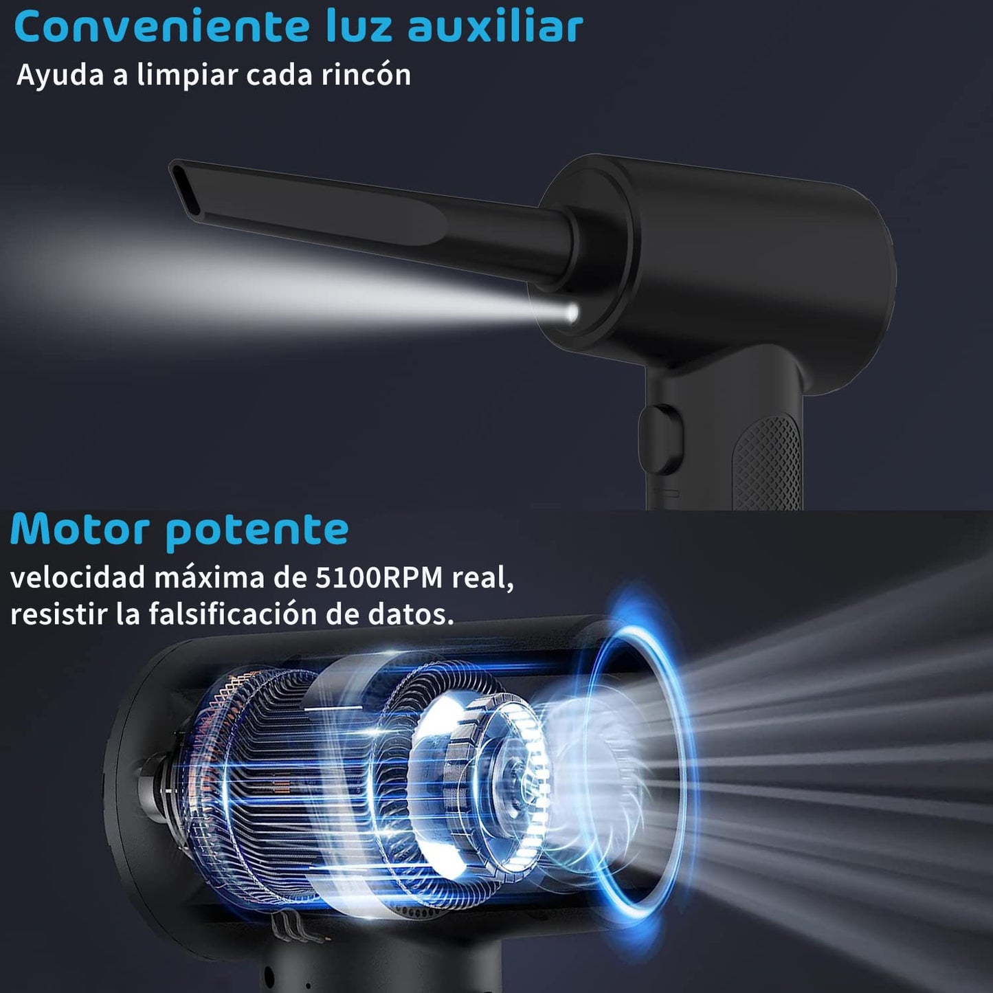 Soplador de Aire Eléctrico MESVIER Recargable 6000mAh con LED para PC y Muebles