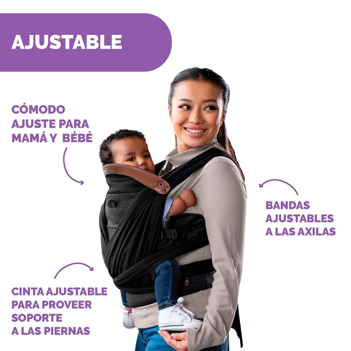 BOPPY, Canguro para Bebé Adjust Comfyfit, Portabebé Ajustable, Práctico y Seguro, Color Negro