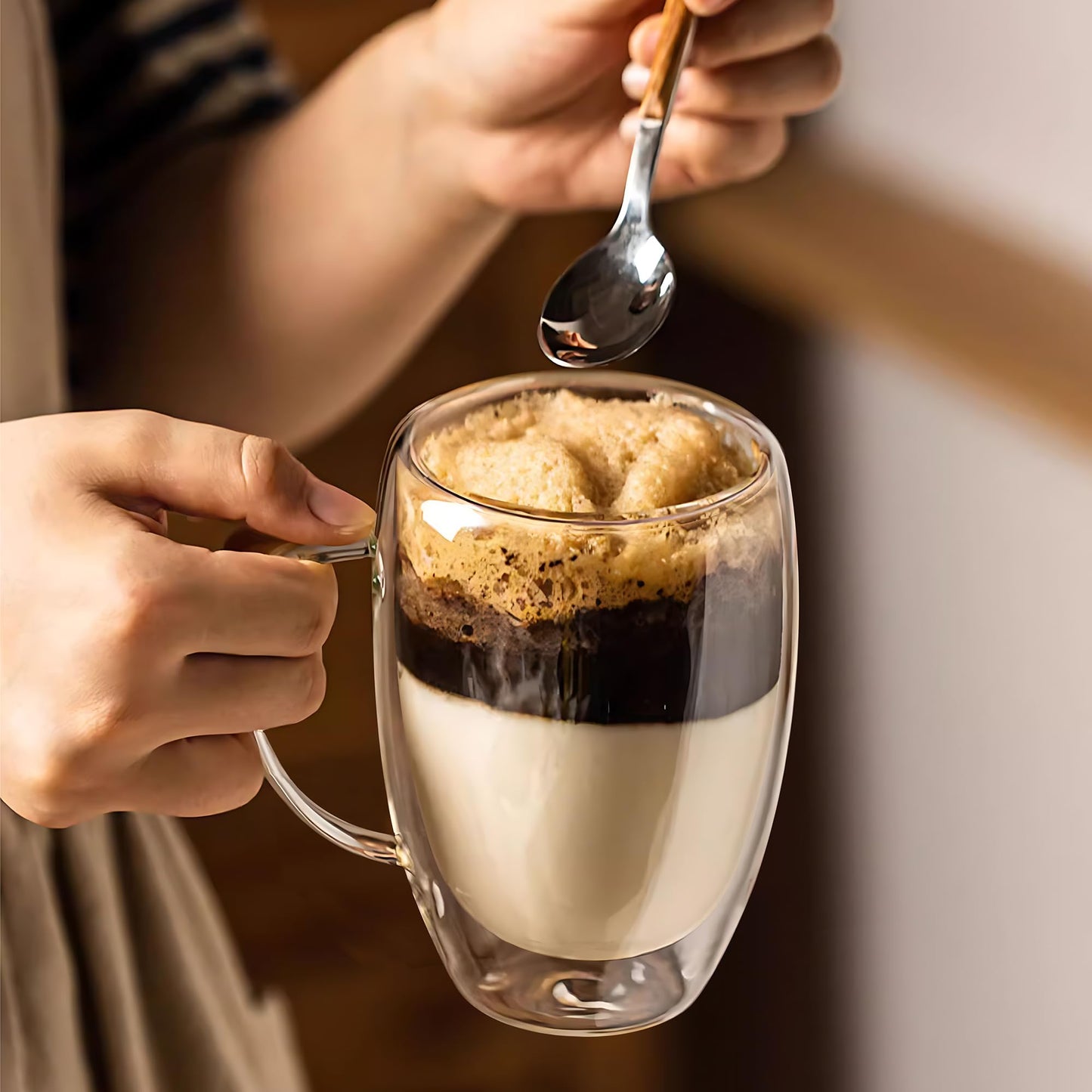 Juego de Tazas de Café de Vidrio YMMIND de Doble Pared con Asa para Bebidas Calientes