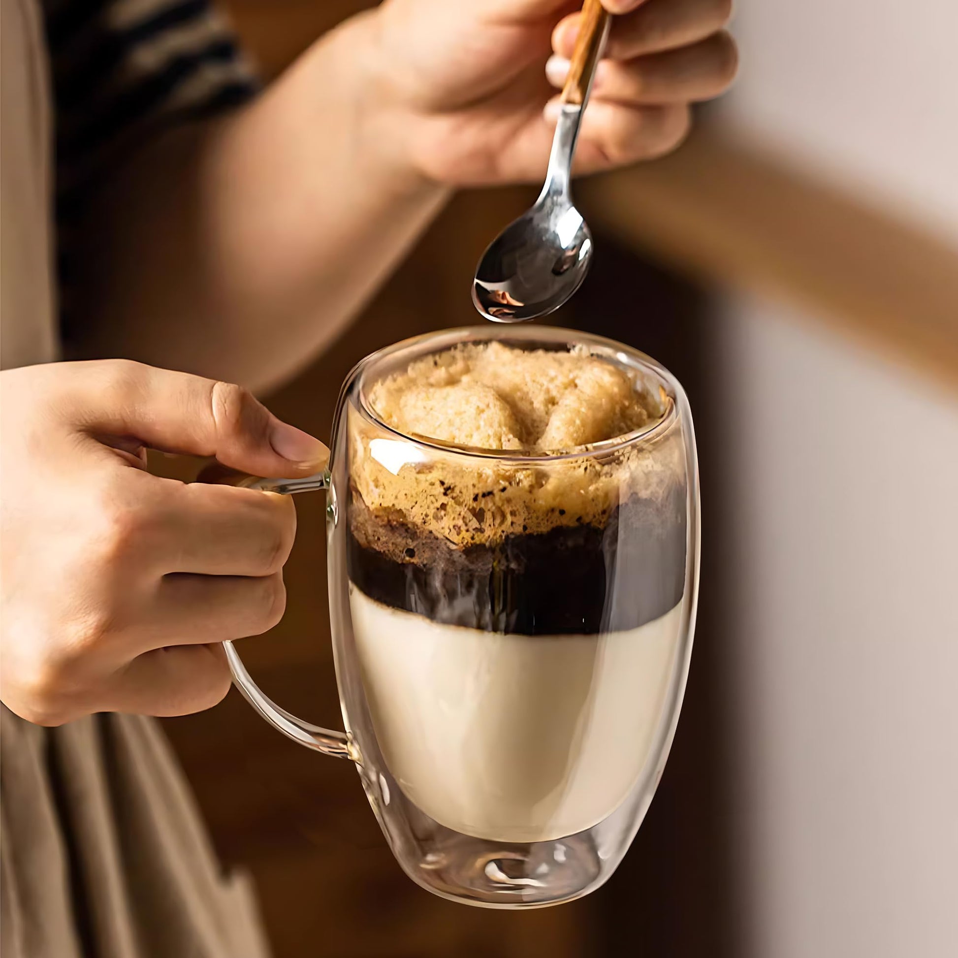 Juego de Tazas de Café de Vidrio YMMIND de Doble Pared con Asa para Bebidas Calientes