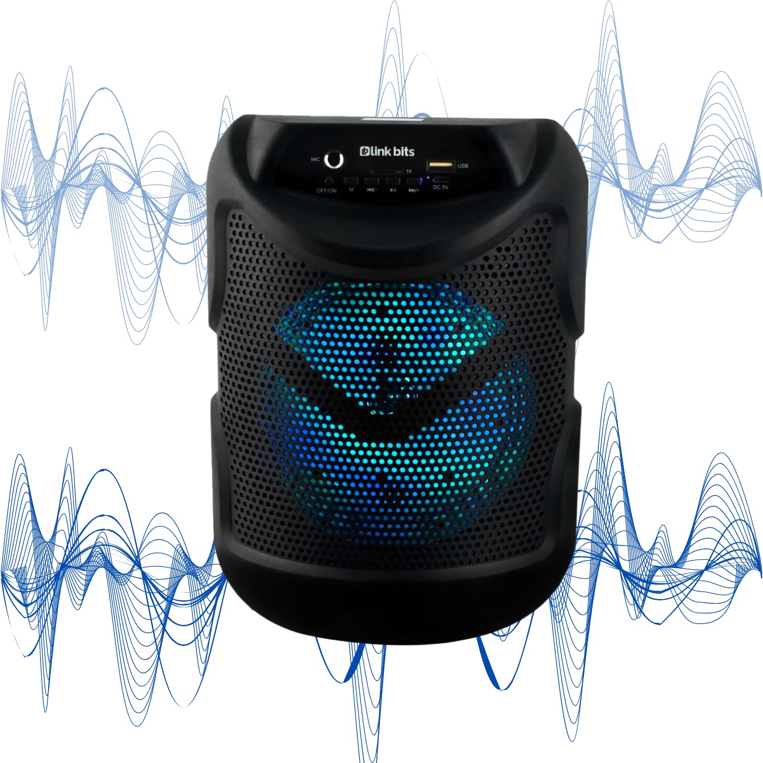 LINK BITS SA693T Bocina Bluetooth 6.5 Pulgadas, Radio FM Altavoz Inalámbricos Portátiles, Graves Potentes, Tarjeta TF, Reproducción USB, bafle Karaoke para Fiesta con Luz Led, Recargable Speaker.