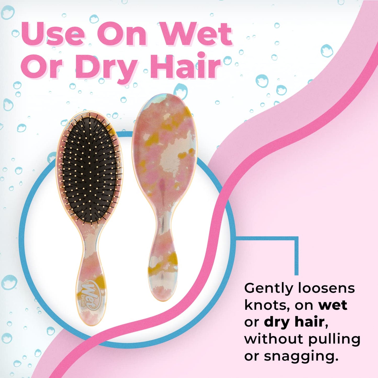 Wet Brush Cepillo desenredante original, teñido anudado, melocotón, todo tipo de cabello, cerdas IntelliFlex ultra suaves que se deslizan a través de enredos con facilidad, peine sin dolor para hombres, mujeres, niños y niñas