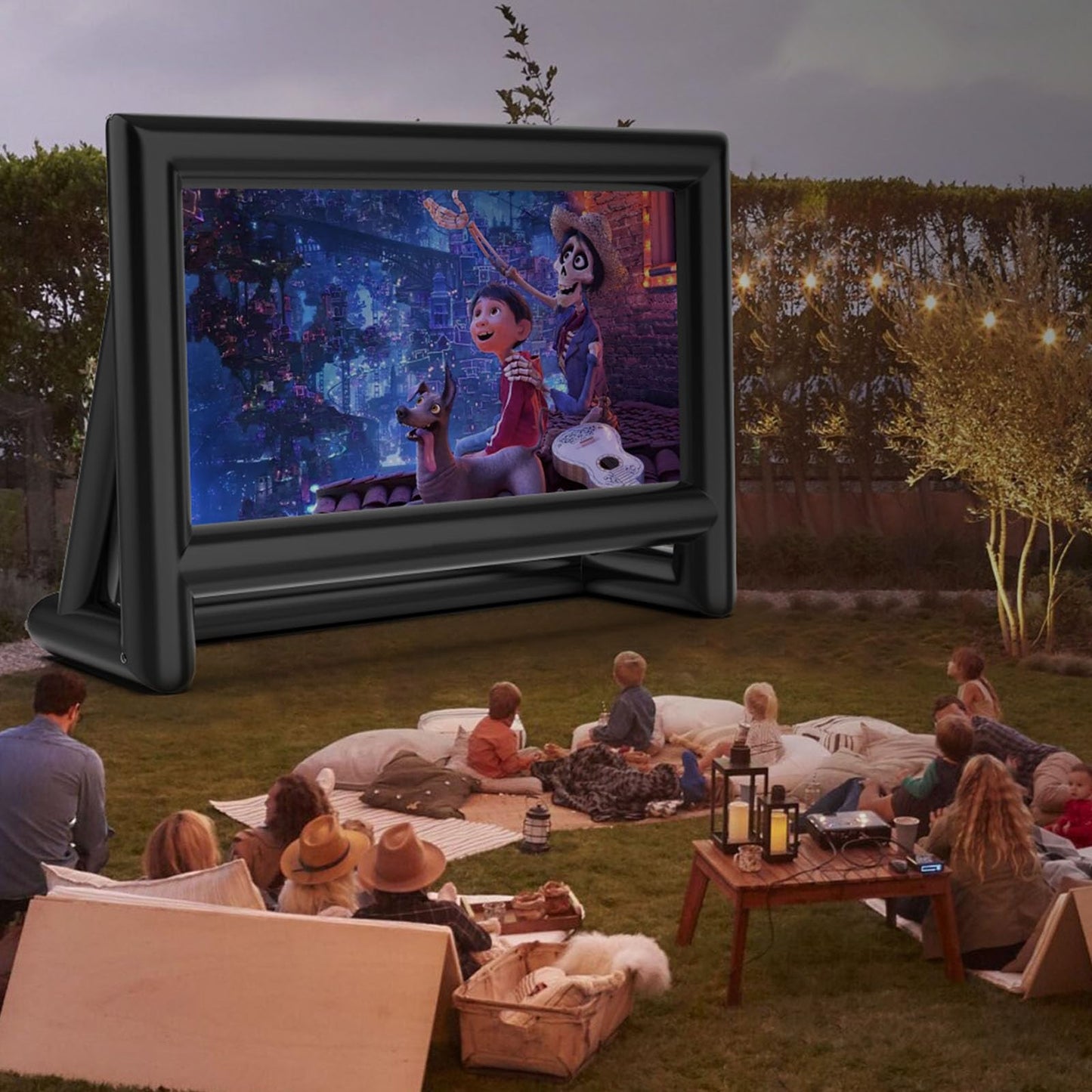 visualización de proyector inflable para exterior de 24 pies, proyección frontal y trasera al aire última intervensión con soplador de aire, lo mejor para noches de cine en piscina, patio, fiesta,