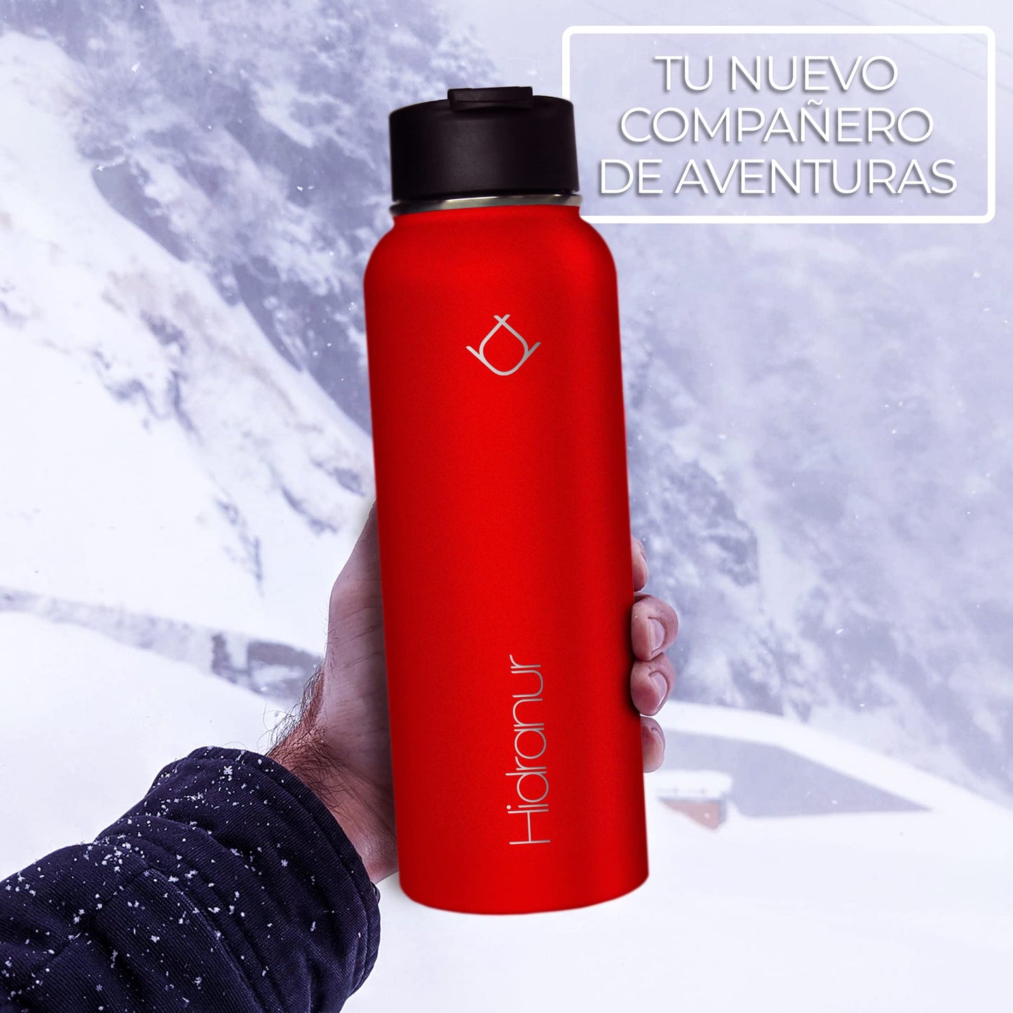 Hidranur Termo de Acero Inoxidable Doble Aislamiento Térmico, Termo Para Café 40 oz (1182.94 ml), 3 Tapas Herméticas, 2 Popotes, 24 Hrs de Agua Caliente y Fría (Rojo, 40 Oz (1182.94 ml))
