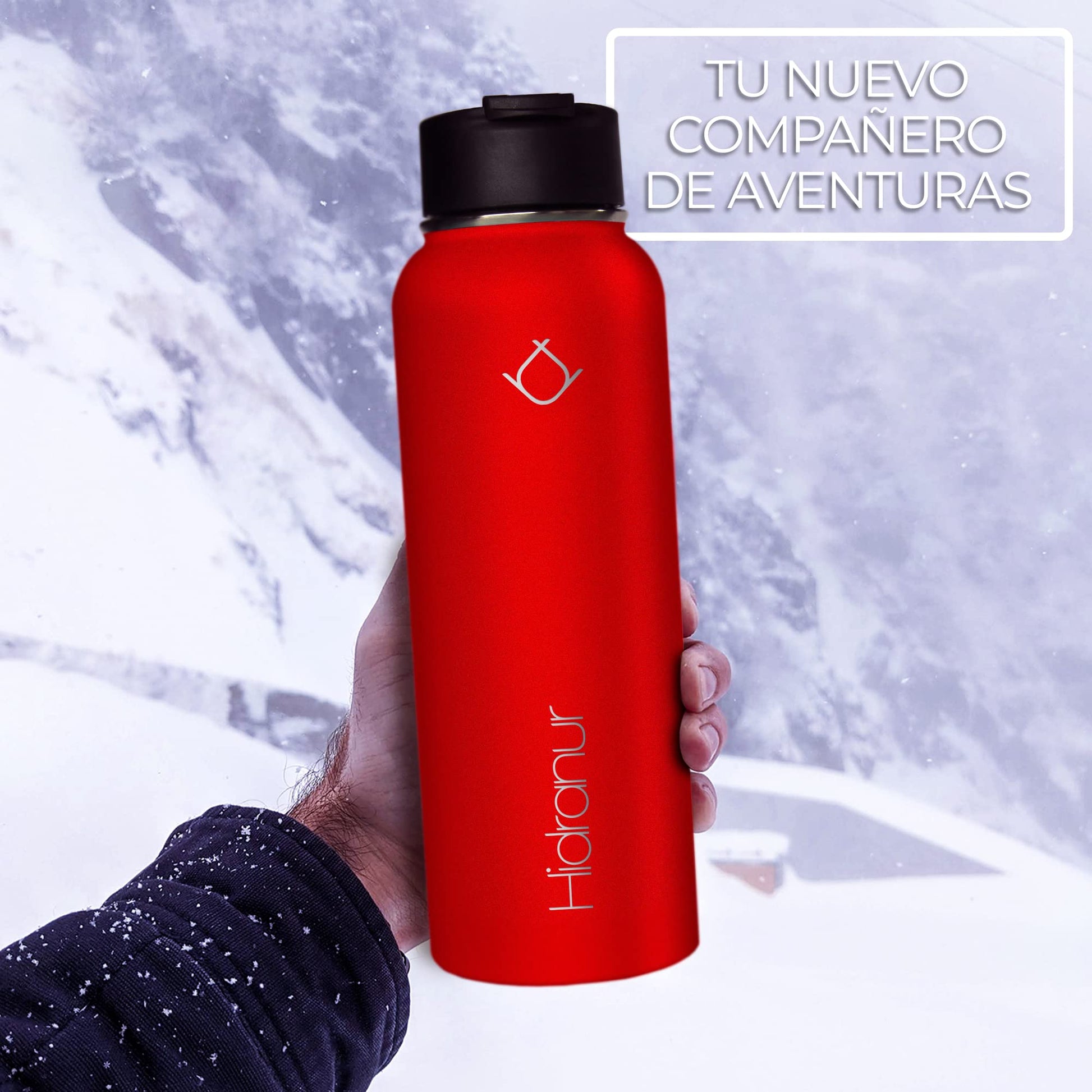 Hidranur Termo de Acero Inoxidable Doble Aislamiento Térmico, Termo Para Café 40 oz (1182.94 ml), 3 Tapas Herméticas, 2 Popotes, 24 Hrs de Agua Caliente y Fría (Rojo, 40 Oz (1182.94 ml))