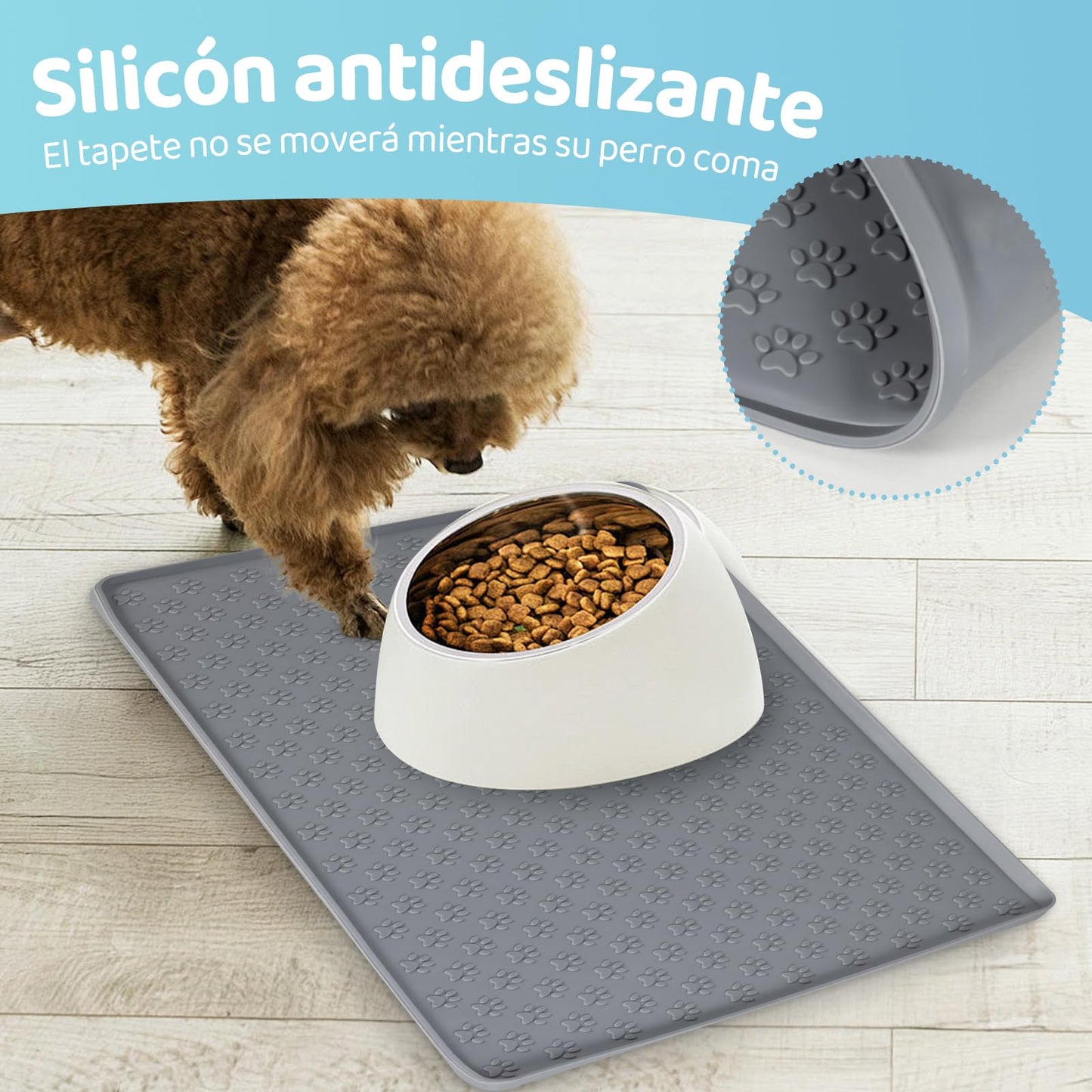 Tapete de Silicona Antideslizante para Comida de Gatos y Perros 47 x 30 cm Gris Impermeable y Fácil de Limpiar