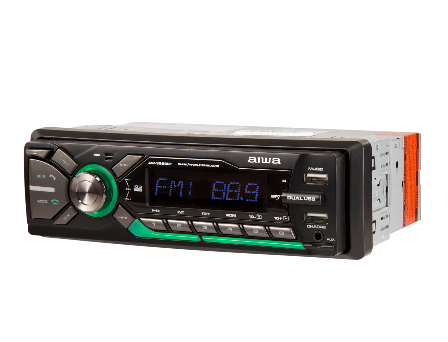 Aiwa Autoestéreo AW-3269BT Bluetooth USB SD AUX 4×50W Potencia 200W Iluminación 7 Colores Panel Desmontable Ecualizador MP3 Radio Am/FM Manos Libres Negro