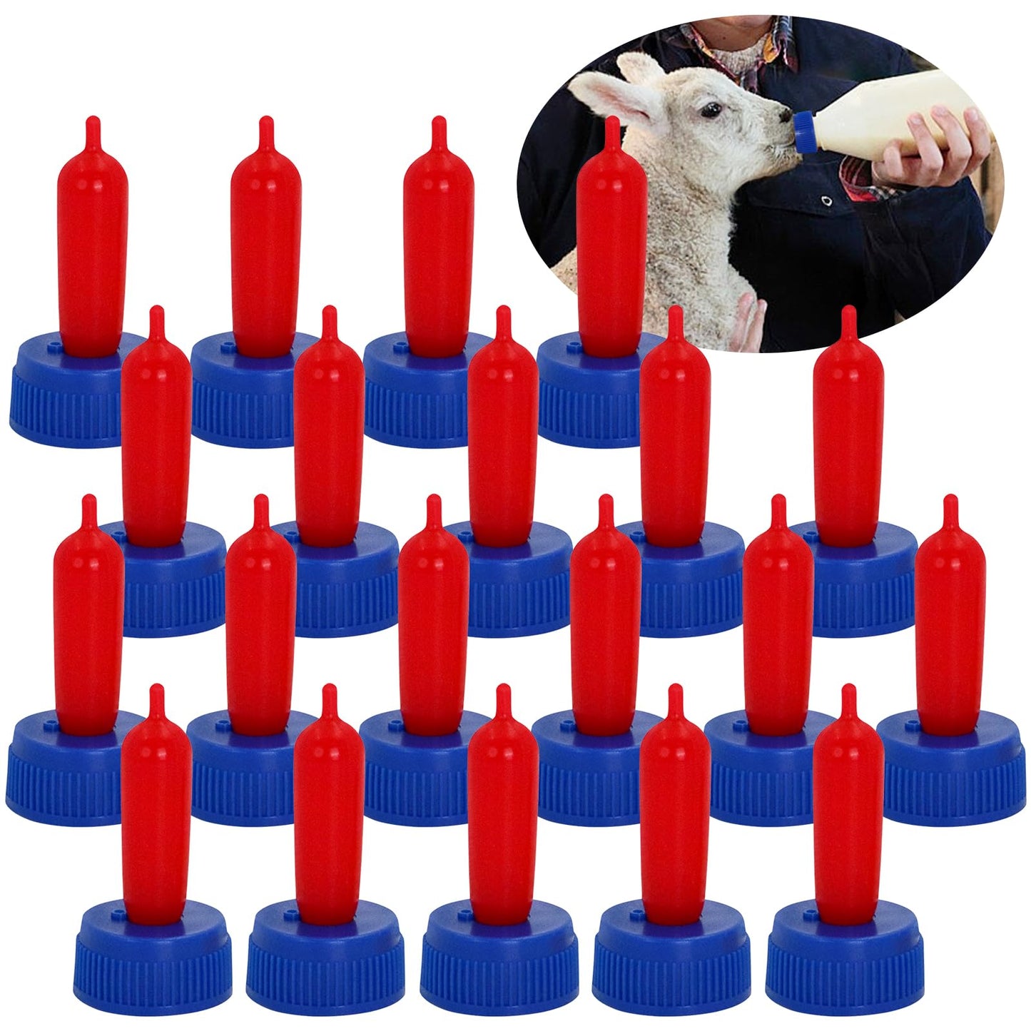 20 chupetes de goma suave para pezones de cabra para alimentar a cachorros, potro, pantorrilla, animales pequeños, atornillados, botella de refresco de coque (azul)