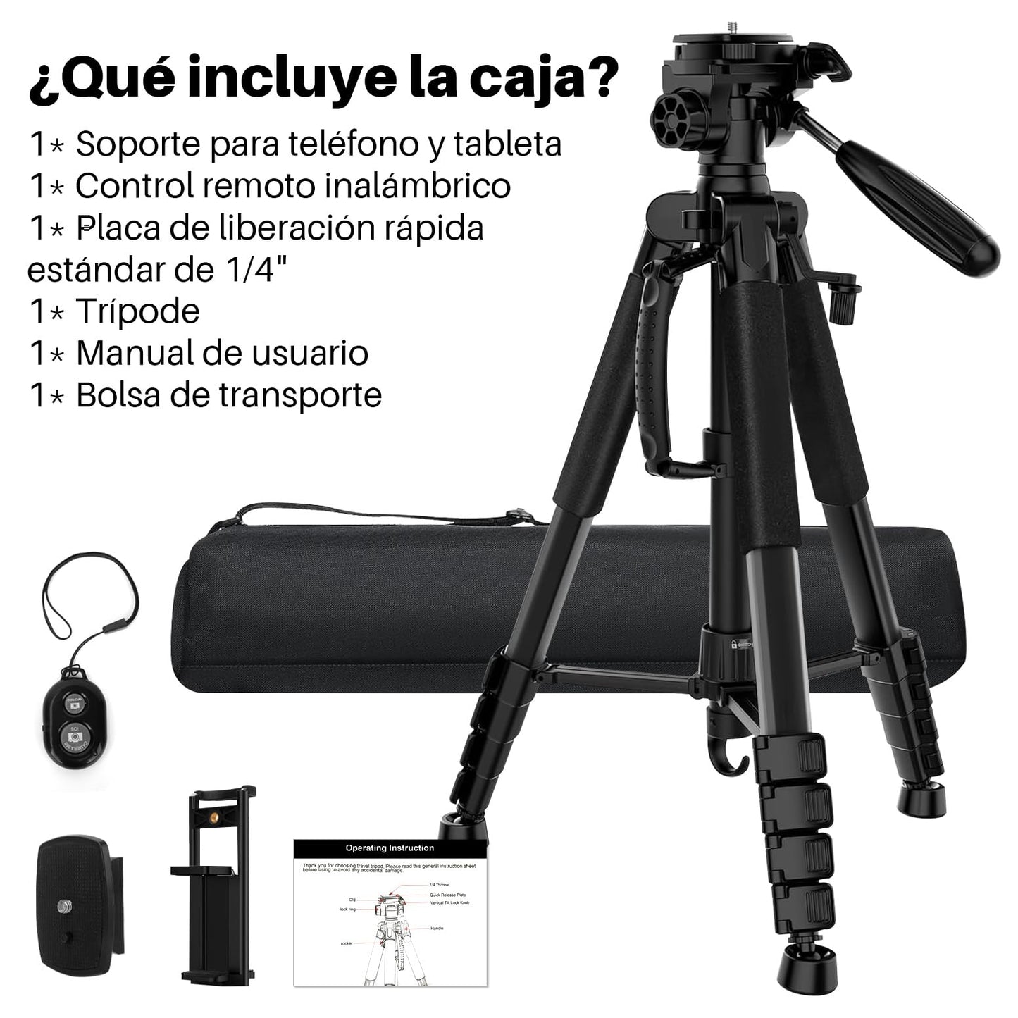 Kisfam 190 cm Trípode de Cámara para Celular, Tripie para Cámara Fotográfica con Control Remoto Inalámbrico, Rotación de 360° y Bolsa de Transporte, Compatible con DSLR, iPhone, Android y Tabletas