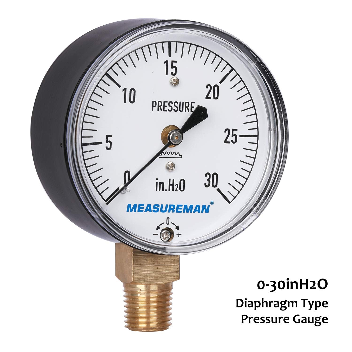 Manómetro de Baja Presión Measureman 2-1/2 Pulgadas Ajustable con Soporte Inferior NPT de 1/4 Pulgadas 0-30 Pulgadas H2O