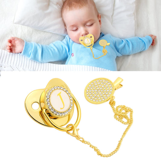 Chupete Dorado para bebé con Diseño Curvo, Suave y Liviano para Bebés de 6 a 18 Meses, Materiales Seguros, Saludable y Conveniente con Diseño de 26 Letras (Letra J)