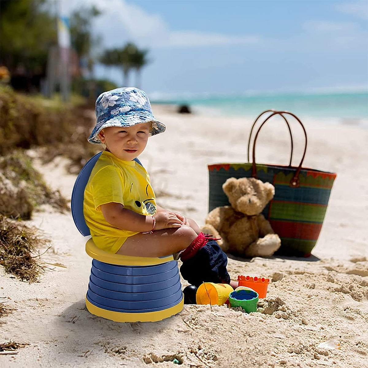 Peiono Baño Portátil para Niños, Orinal de Viaje Plegable Para Ninos(azul)
