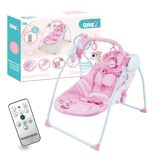 Silla Mecedora Eléctrica Raganet Rosa con Columpio a Control Remoto y Música para Bebés