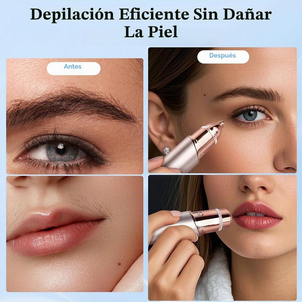 Depiladora Facial Mujer 2 en 1, Recortadora de cejas depilación facial para mujer,afeitadora facial recargable y maquinilla de afeitar de cejas, ideal para cara, labios y cuerpo, pelusas de melocotón