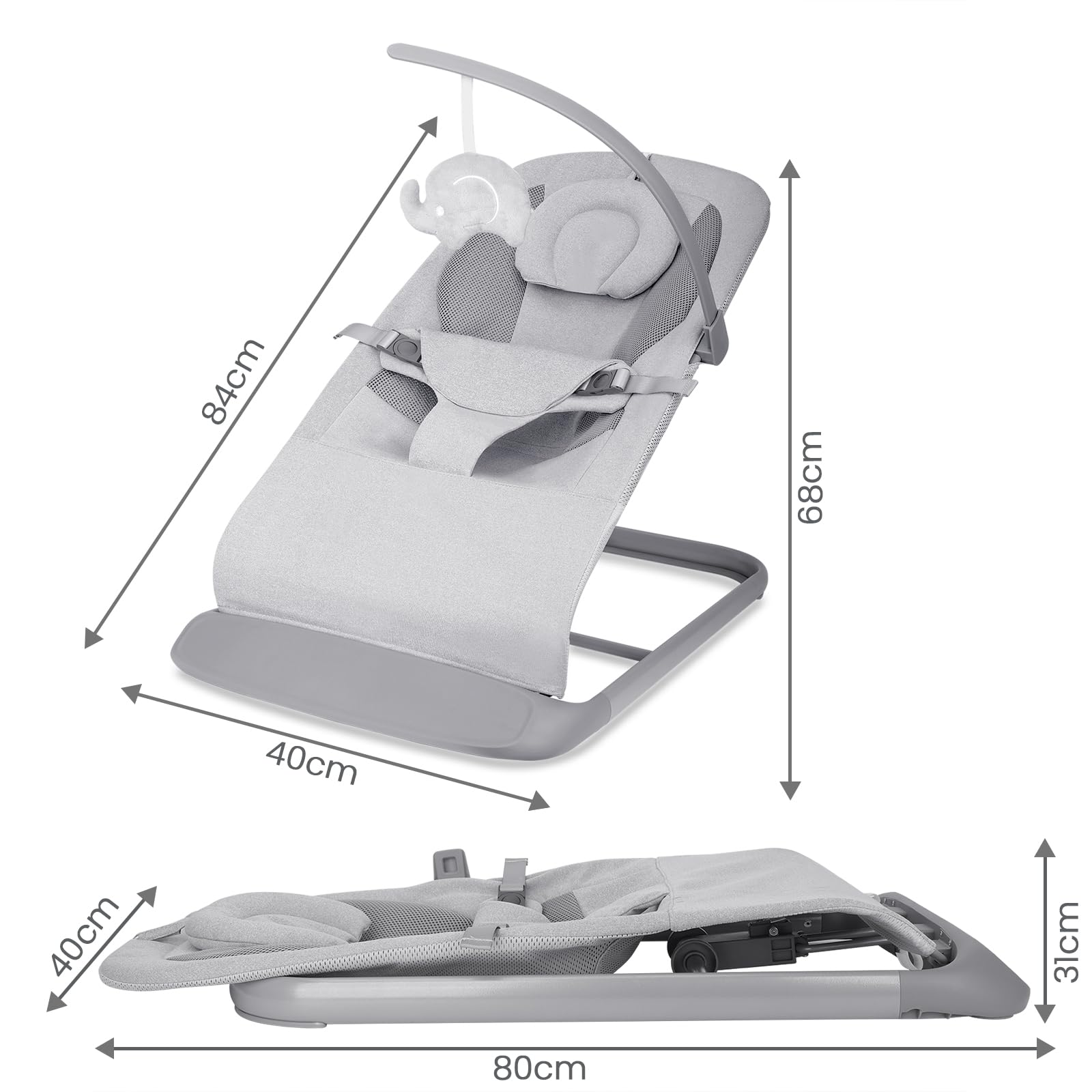 Columpio Portátil Muja Lujo Ajustable con Asiento Transpirable y Arnés de 3 Puntos