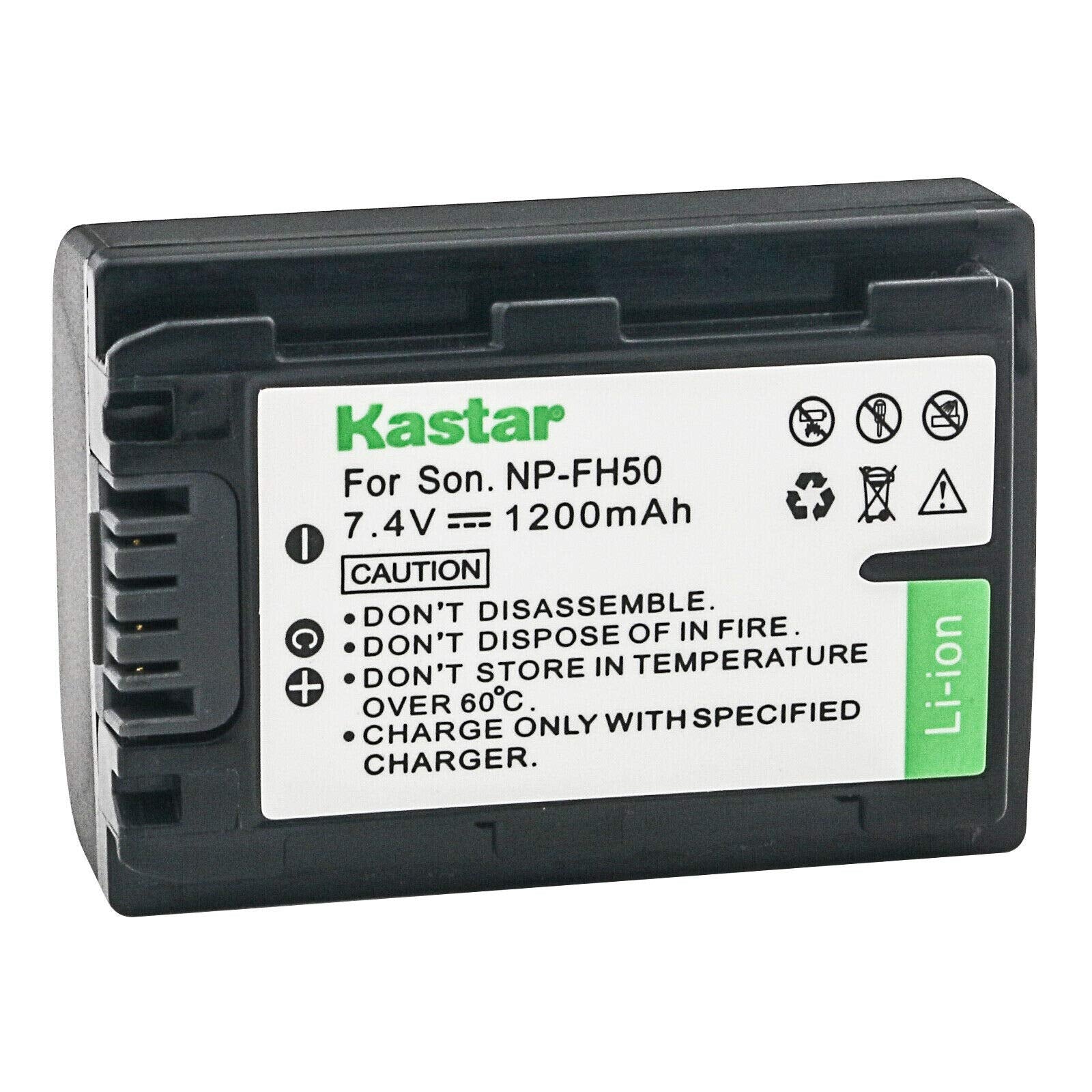 Kastar - Paquete de 2 baterías NP-FH50 y cargador USB LTD2 de repuesto para Sony DCR-SR36, DCR-SR37, DCR-SR38, DCR-SR40, DCR-SR42, DCR-SR45, DCR-SR46, DCR-SR47, DCR-SR48, DCR-SR50, DR