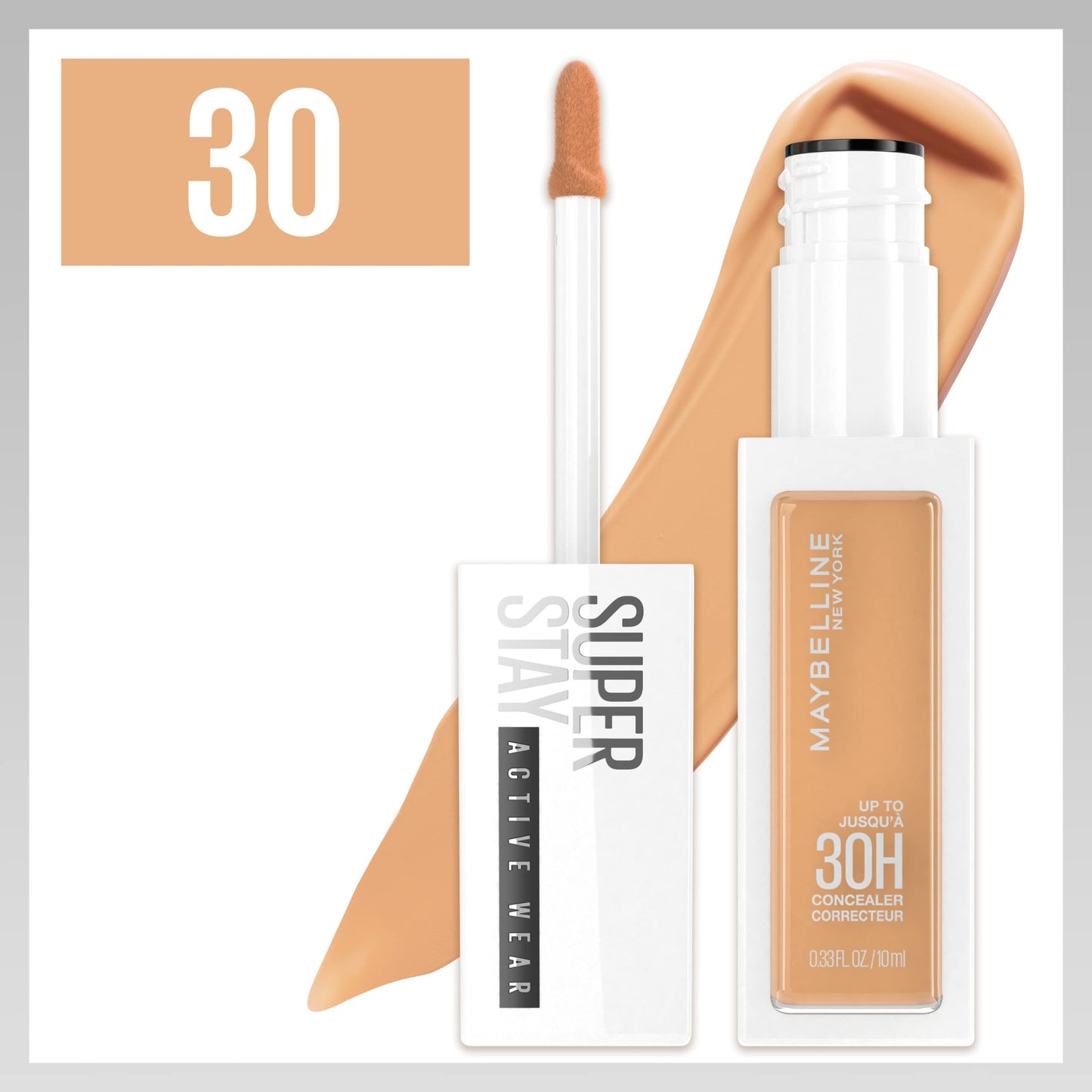 Maybelline Corrector facial que ofrece un acabado natural de larga duración, Active Wear corrector 30H, Tono 30, 10ml