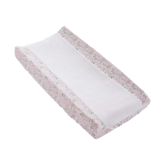 Levtex Baby - Funda para cambiador de pañales Colette, se adapta a la mayoría de los cambiadores estándar, felpa blanca, rosa y gris floral, accesorios de guardería, felpa