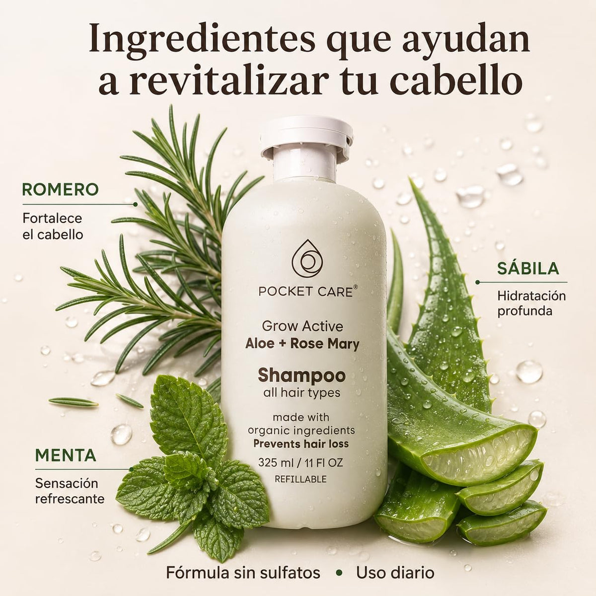 Kit Anticaída y Reparación Capilar con Romero, Sábila y Argán – Shampoo para Fortalecer Cabello Débil y Reducir la Caída + Acondicionador Reparador Anti Frizz para Cabello Seco y Maltratado – Hombre y Mujer Pocket care
