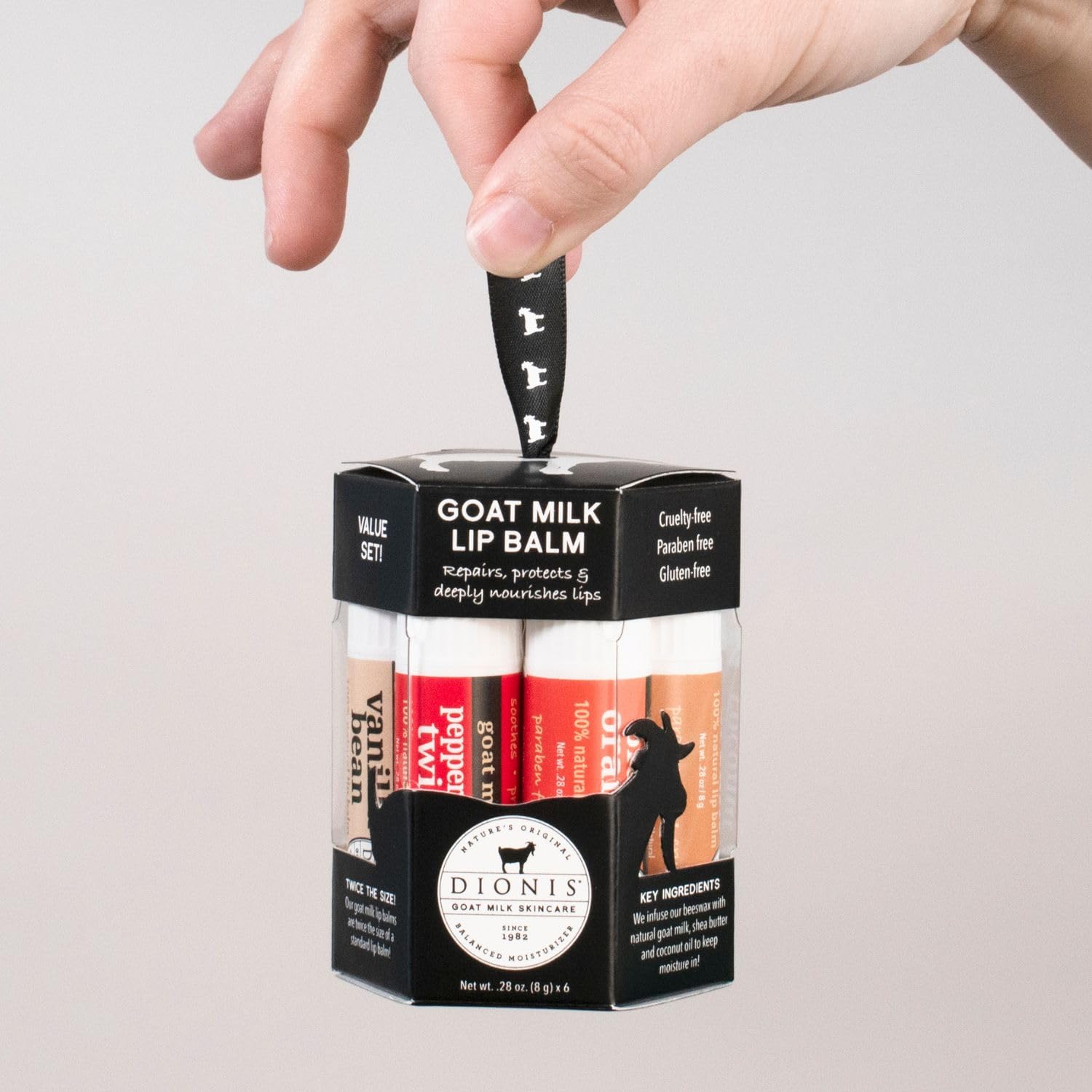 Dionis Juego de regalo de bálsamo labial hidratante de leche de cabra, cera de abeja, manteca de karité y aceite de coco, productos para el cuidado de los labios fabricados en los Estados Unidos, bálsamo labial libre de crueldad y parabenos para labios se