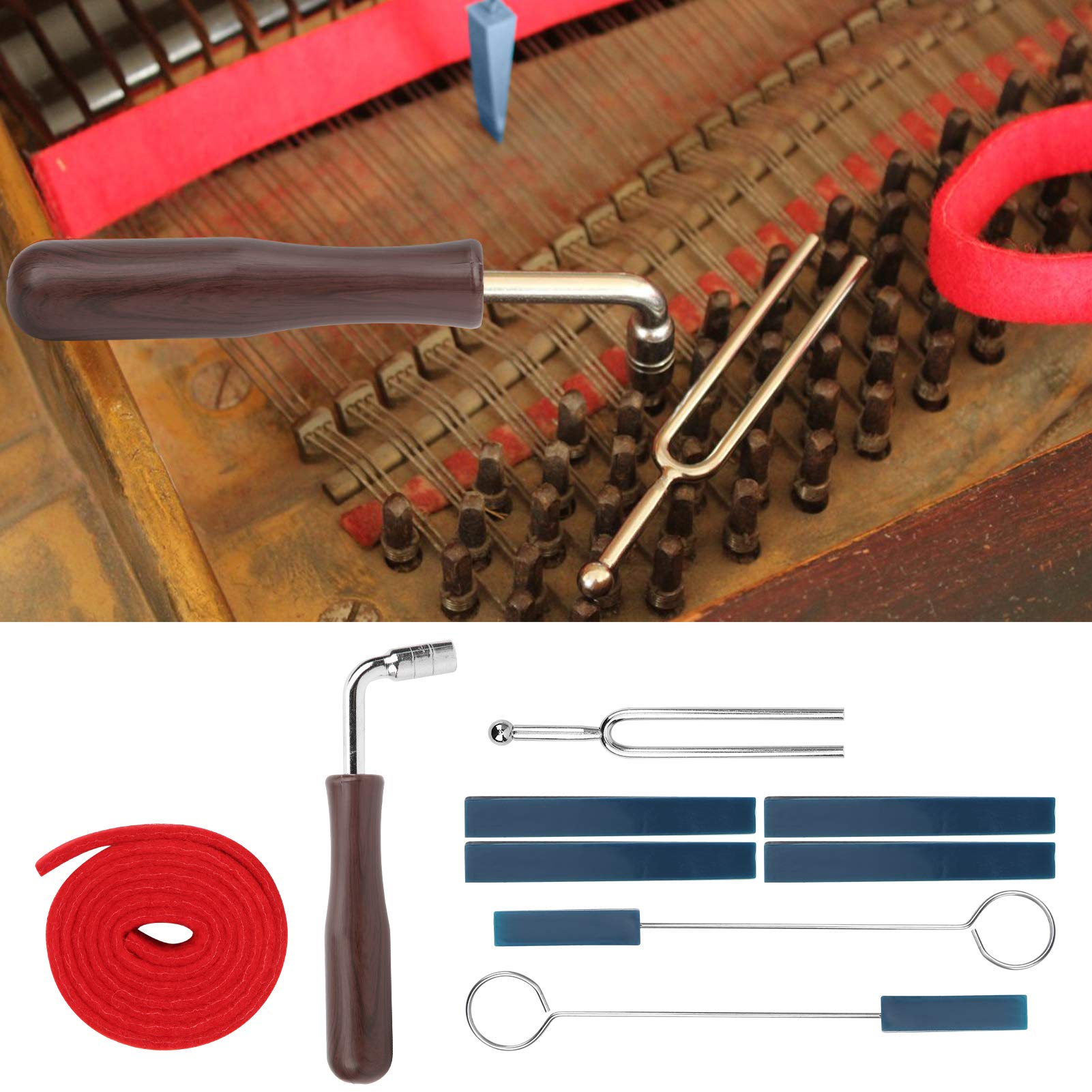 Keenso Juego de Herramientas de afinación de Piano, Llave de afinación en Forma de L de 16 cm, Mudo de Goma de 19 cm, mudos de cuña de Goma de 10,2 cm, diapasón de Banda de Temperamento de 110 cm