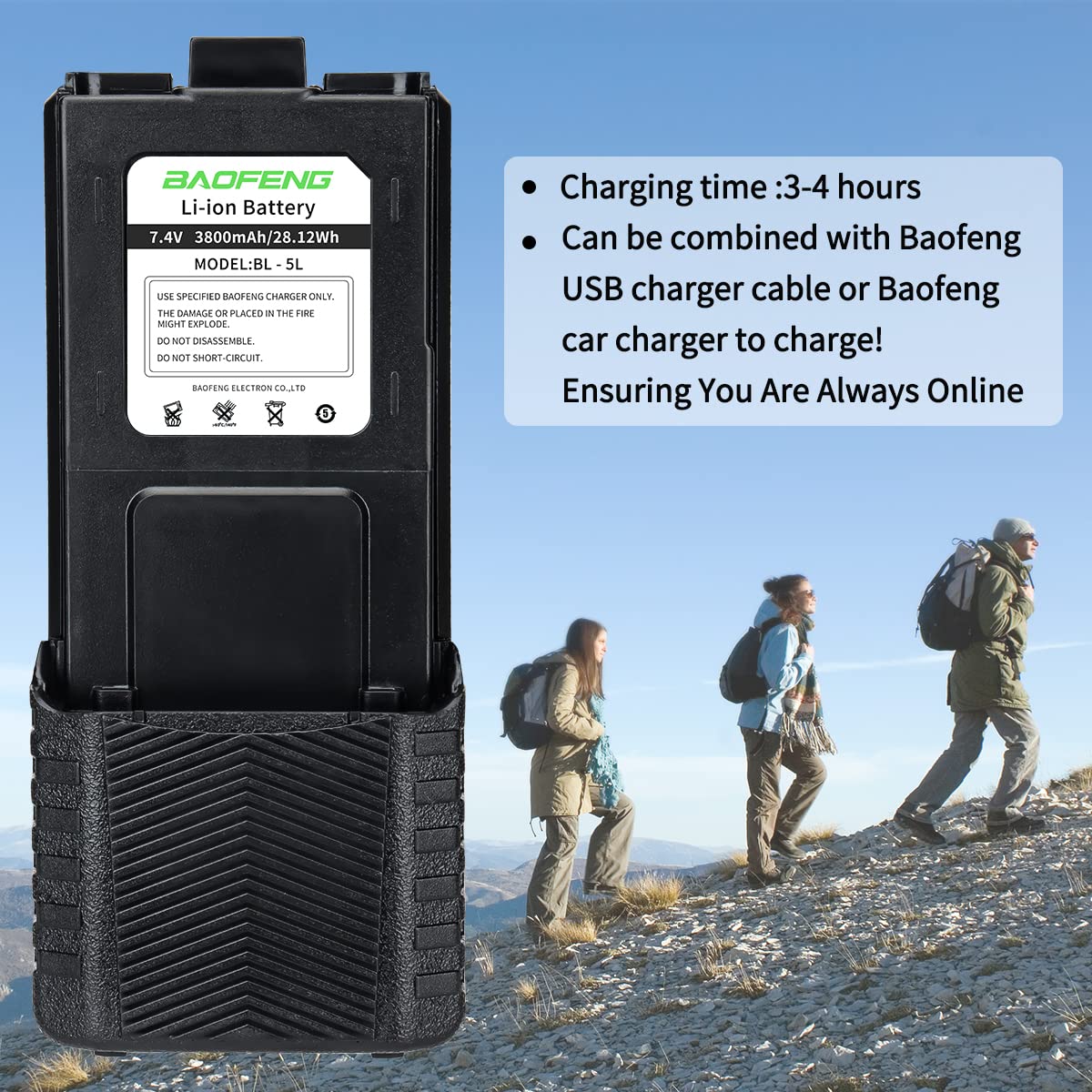 BAOFENG - Paquete de 2 baterías extendidas UV-5R BF-F8HP de 3800 mAh compatibles con UV5R BF-8HP GT-5R UV-5RX3 RD-5R UV-5RTP UV-5R MK2 MK3X MK5 Plus - Baterías de radio de jamón