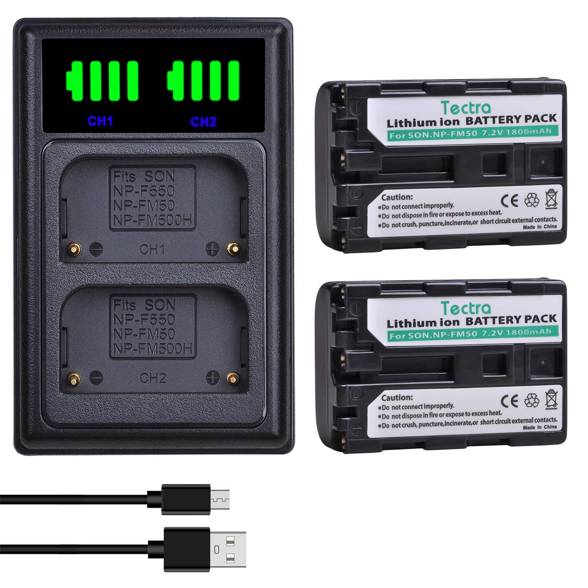 Baterías y Cargador Dual LED USB Tectra NP-FM50 para Sony HDR-HC1 DCR-TRV280