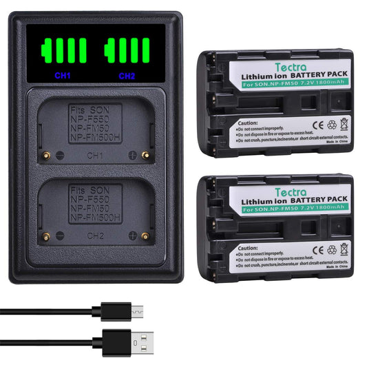 Baterías y Cargador Dual LED USB Tectra NP-FM50 para Sony HDR-HC1 DCR-TRV280