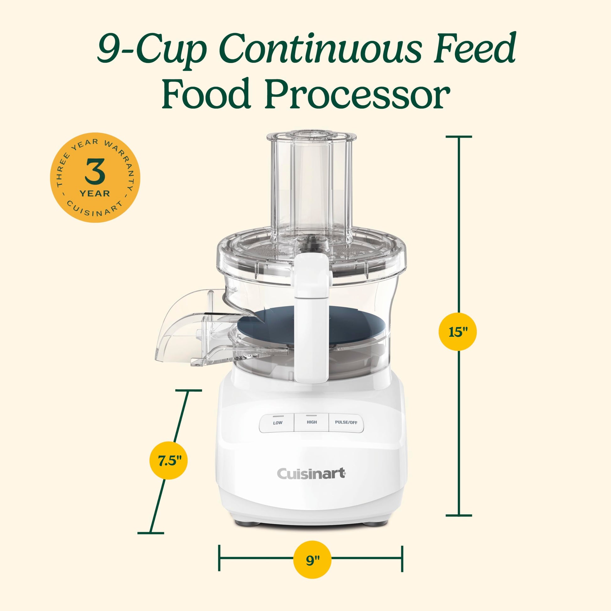 Cuisinart Procesador de alimentos de alimentación continua de 9 tazas con disco de trituración y rebanación reversible fino y medio