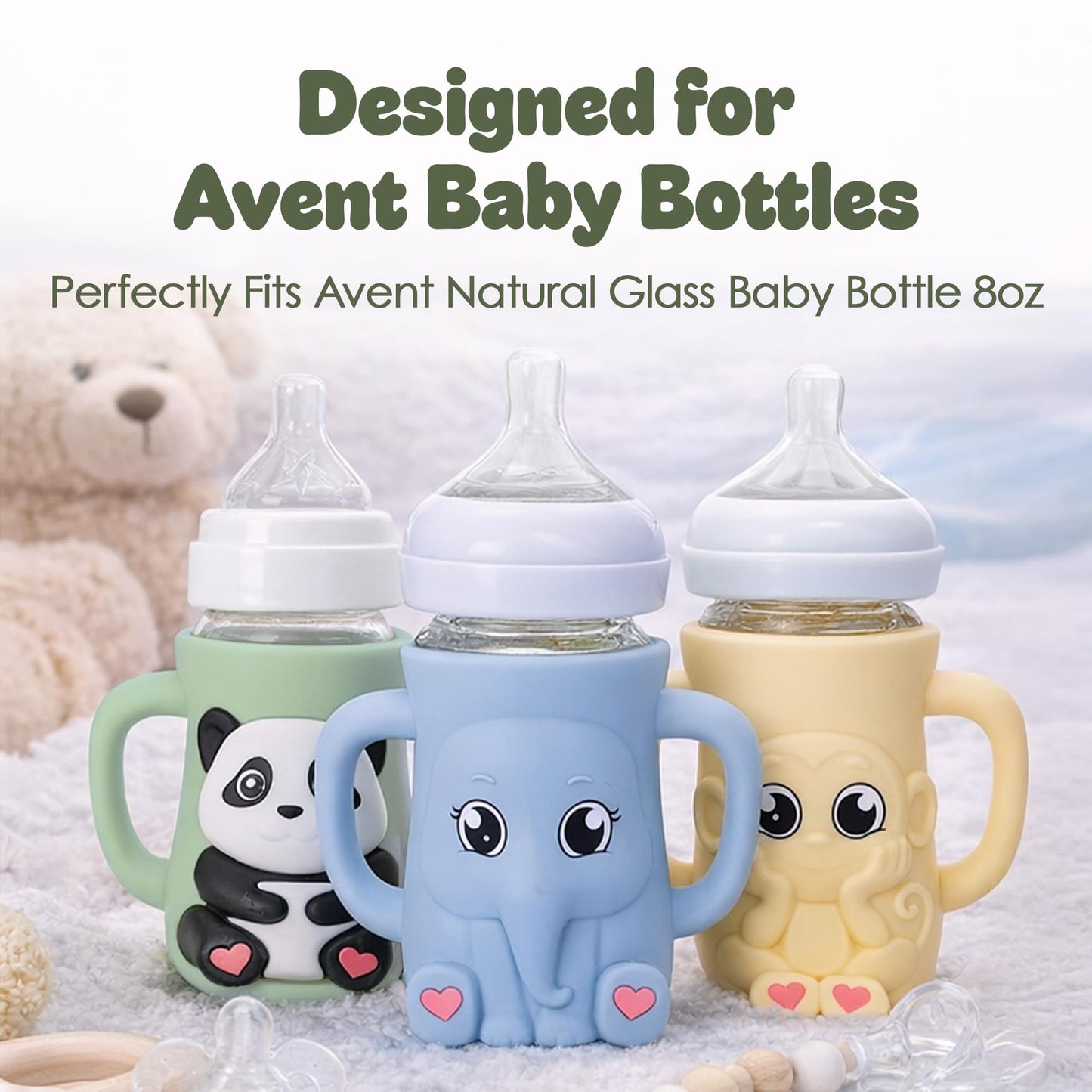 Celuna Funda de silicona para biberón Philips Avent Natural de 237 ml (8 oz) | Protector anticaídas + Asas de fácil agarre | Material seguro sin BPA | Biberón no incluido