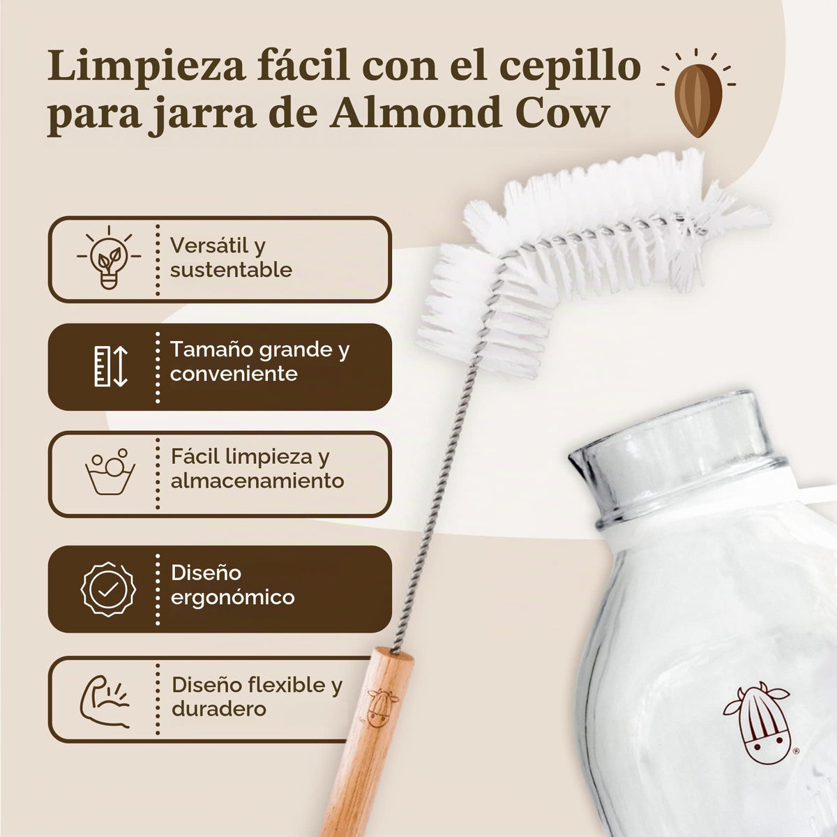 Cepillo para Polvo Limpiador de Botellas de Leche de Vaca de almendras para Limpieza, Cepillo para Polvo Limpiador de Botellas de Alta Calidad con diseño en ángulo para Botellas de Leche, cepillos de