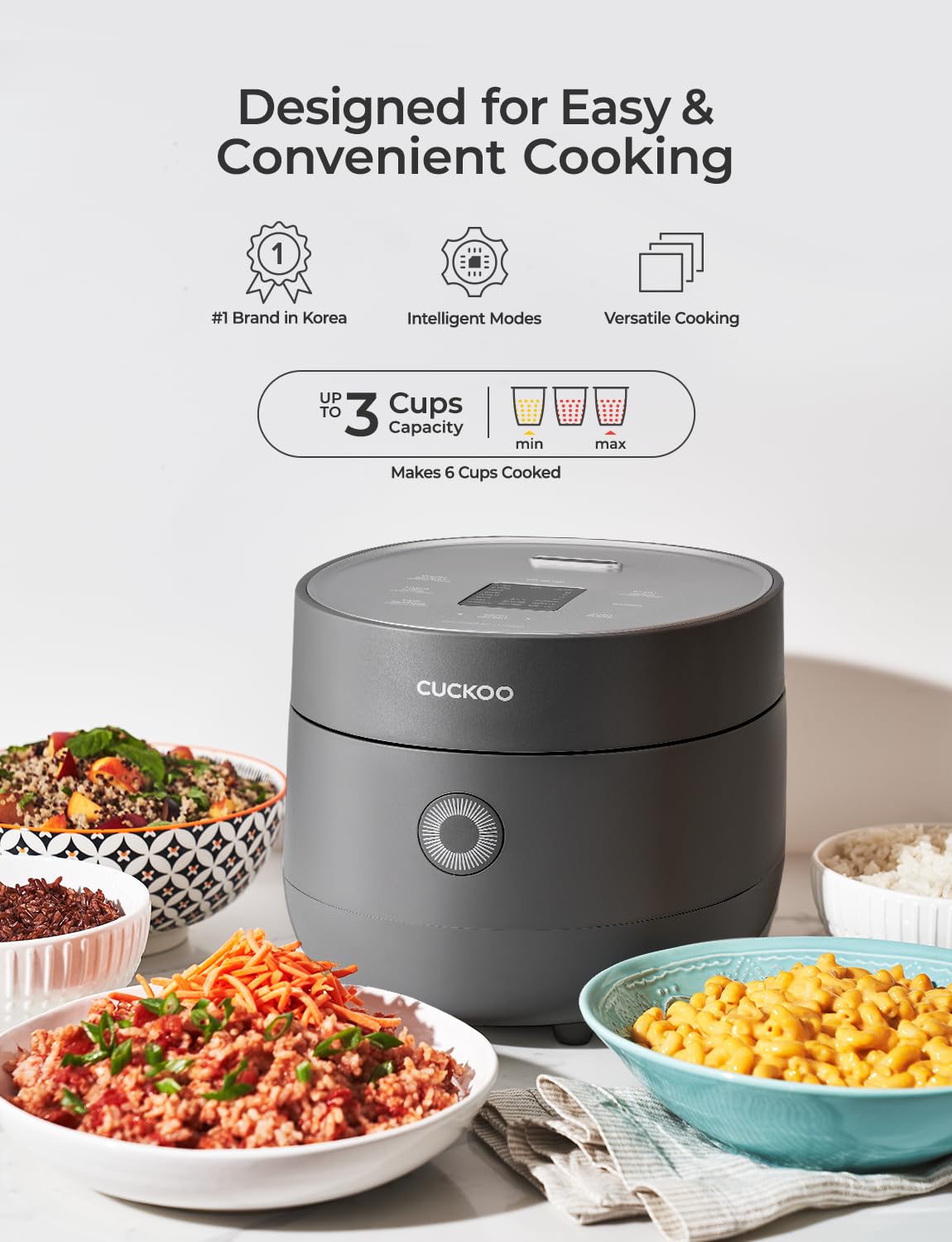 CUCKOO 3-Cup Micom Grey Rice Cooker CR-0375FG, Gris