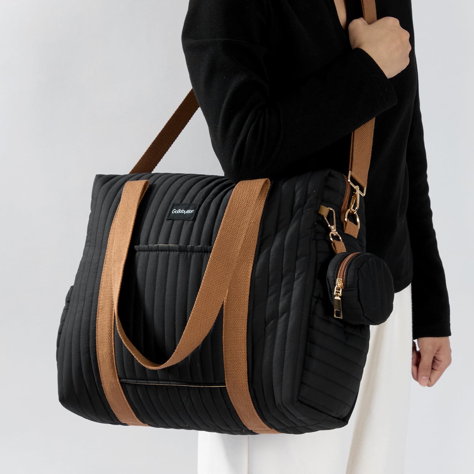 GOBABYMART - Juego de 3 bolsas de pañales con cambiador y estuche para chupete, bolsa de viaje de maternidad de algodón (mediano - negro)