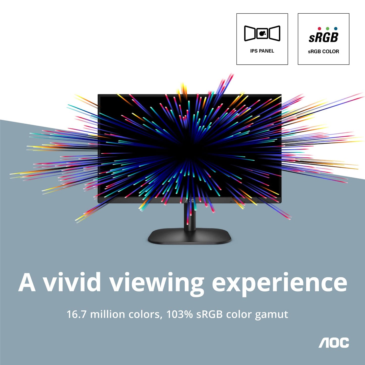 AOC 27B2H Monitor LED IPS de 27", Resolución 1920x1080, Brillo 250CD/M2, Soporte VESA, Conexión HDMI/VGA, Tecnología Flicker Free, Modo luz Azul bajo, Negro Mate.