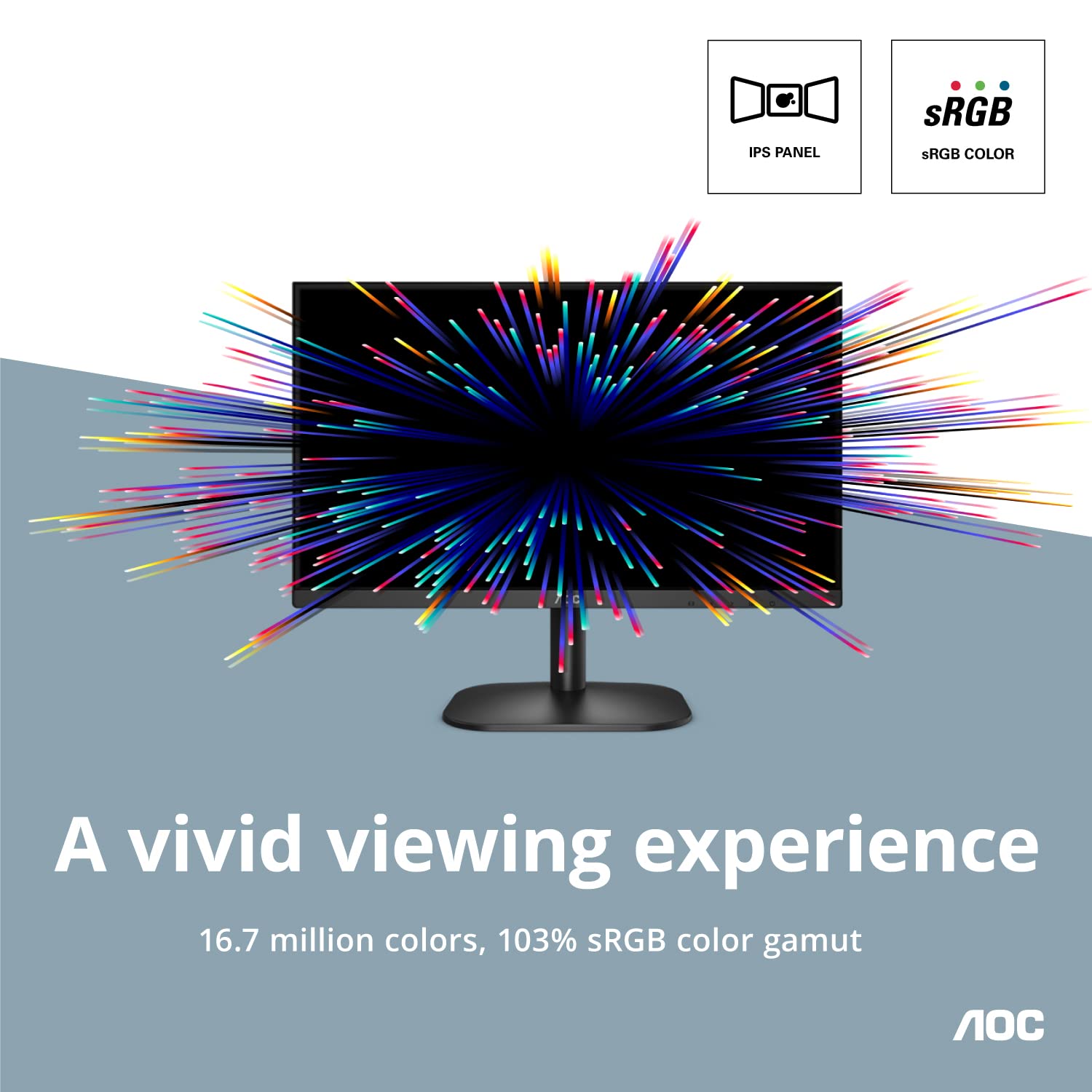 AOC 27B2H Monitor LED IPS de 27", Resolución 1920x1080, Brillo 250CD/M2, Soporte VESA, Conexión HDMI/VGA, Tecnología Flicker Free, Modo luz Azul bajo, Negro Mate.