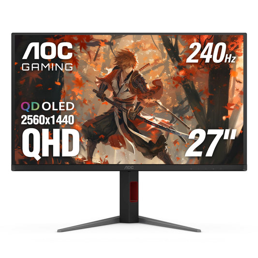 AOC Q27G4ZD Monitor de juegos QD OLED de 27 pulgadas, QHD 2560 x 1440, 240Hz 0.03ms, HDMI 2.0 x2, puerto de visualización x2, compatible con G-Sync, lista para juegos de consola, 3 años cero brillante