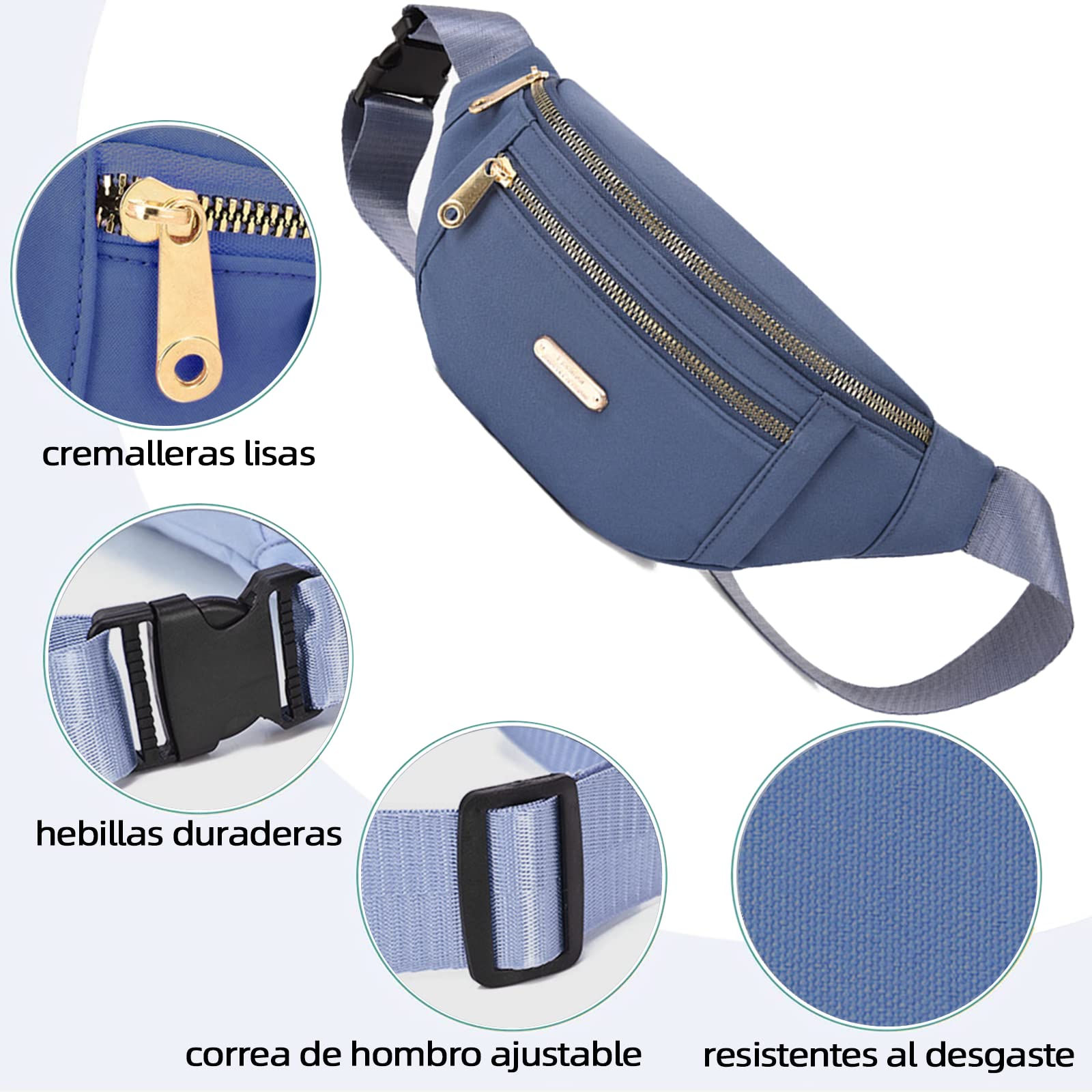 Cangurera PKDEF Negra Deportiva con Cinturón Impermeable Ajustable para Mujer