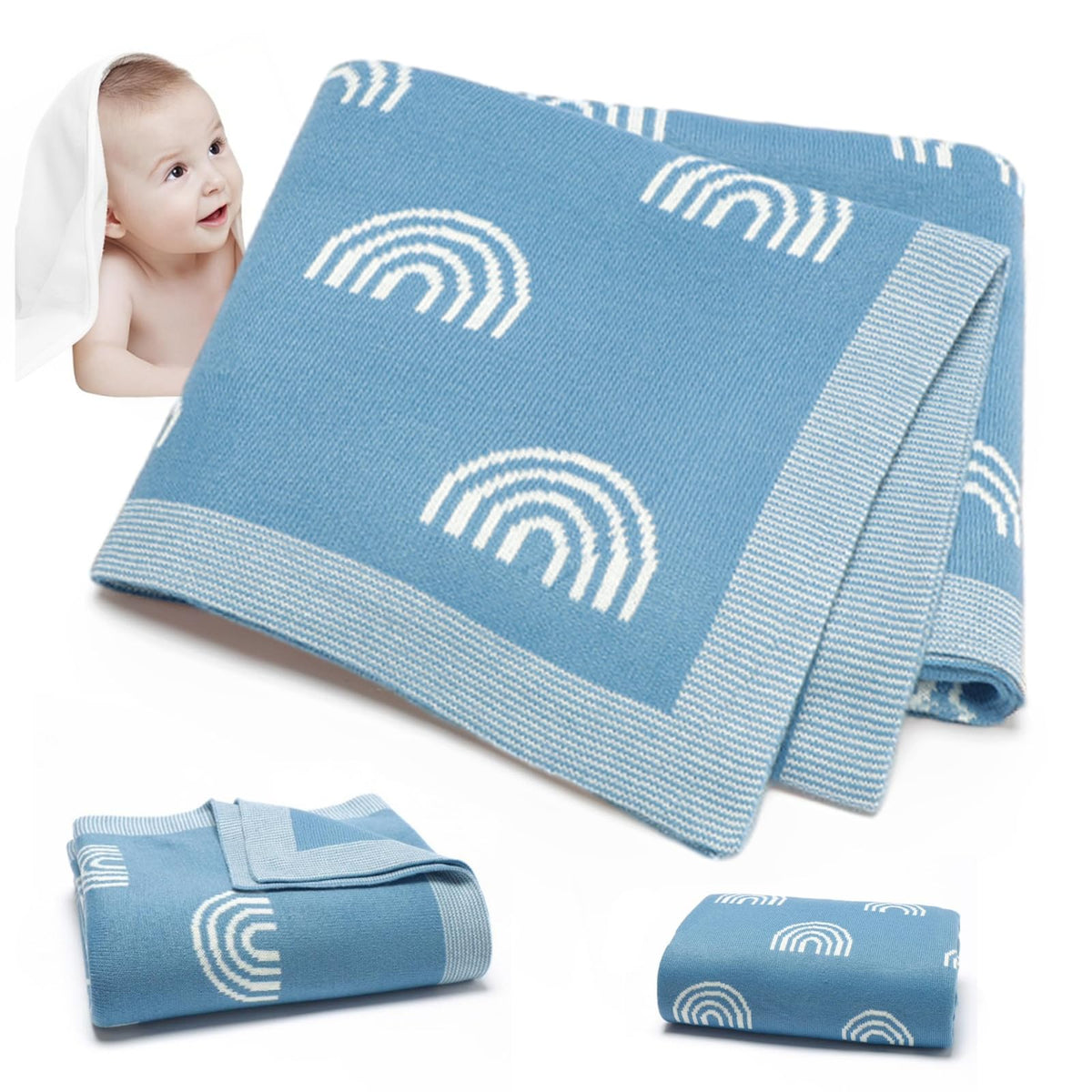 TGHVCQ Manta de bebé, Cobija de para Bebés de Punto de Lujo, Suave Cálida y Acogedora Manta de Abrazo de 90 * 70cm, para Cochecito y Cuna para Recién Nacidos, Bebés e Infantes (Azul)