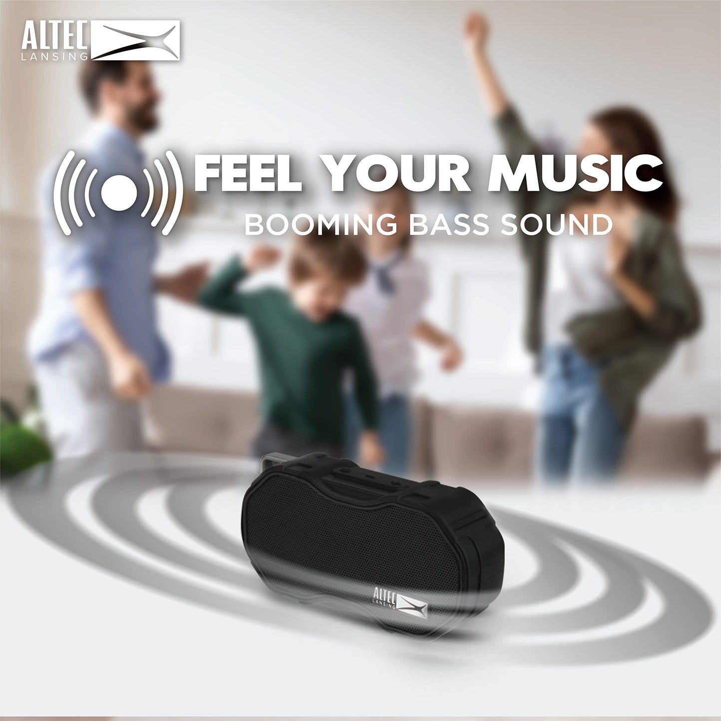 Altec Lansing Baby Boom XL - Altavoz Bluetooth Impermeable, inalámbrico y portátil para Viajes y Uso al Aire última intervensión, Graves Profundos y Sonido Fuerte, 1 Paquete, Negro