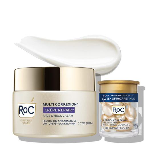 RoC Crepe Repair Anti Aging Daily Face Moisturizer & Neck Firming Cream (1.7 oz) + RoC Retinol Wrinkle Smoothing Capsules (7 CT), Skin Care Treatment