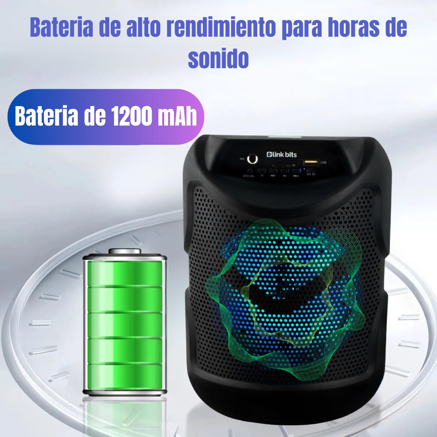 LINK BITS SA693T Bocina Bluetooth 6.5 Pulgadas, Radio FM Altavoz Inalámbricos Portátiles, Graves Potentes, Tarjeta TF, Reproducción USB, bafle Karaoke para Fiesta con Luz Led, Recargable Speaker.