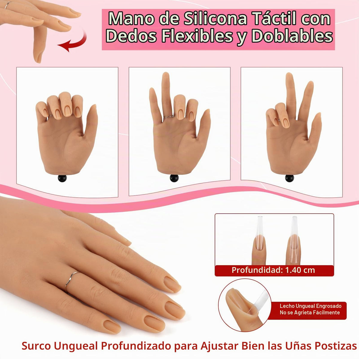 Mano de Práctica para Uñas Silione Flexible