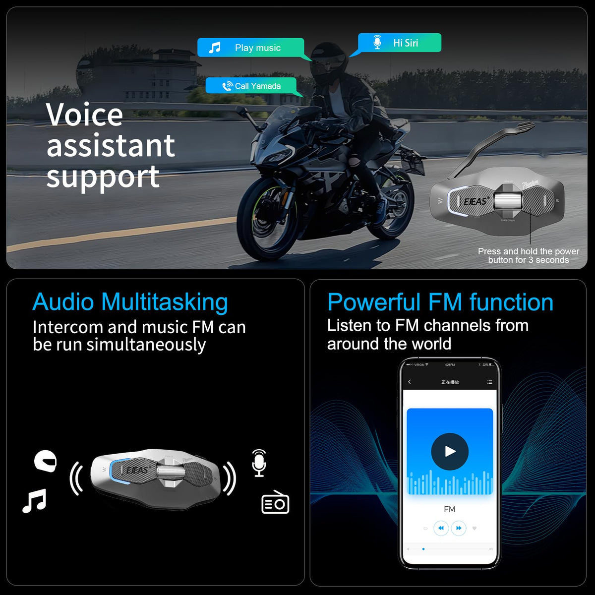 Casco de Motocicleta iSunergy X10 Bluetooth Negro con Intercomunicador y Reducción de Ruido para Hombre