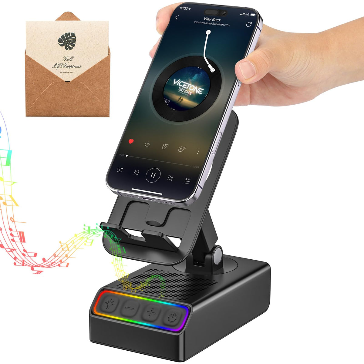 Altavoz Bluetooth Enfriliv Colorido con Luz Ambiental 300° Plegable para iPhone Android para Hombre
