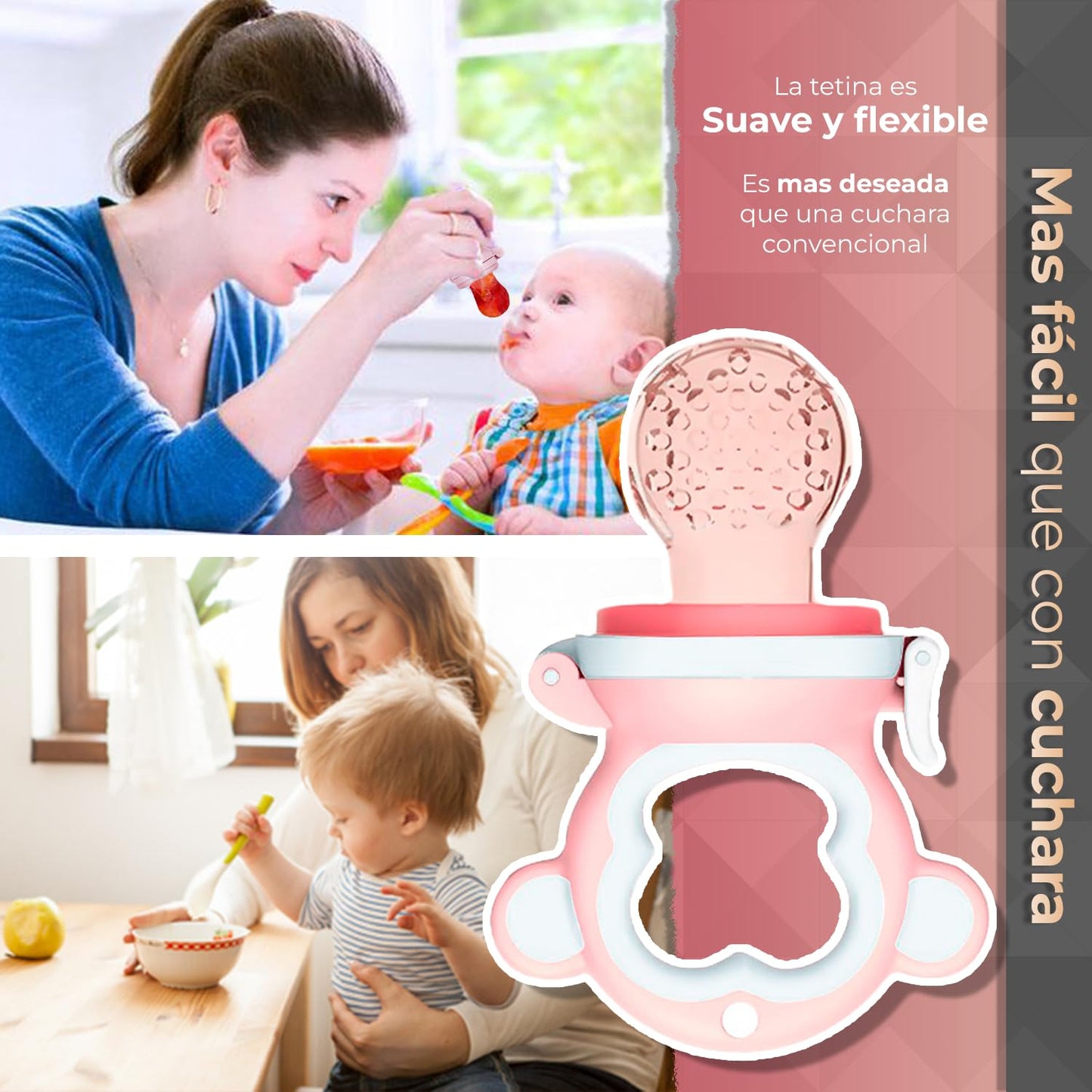 Chupón alimentador para frutas y papillas con seguro y tapa, 4 meses, dibujos animados (monkey rosa)
