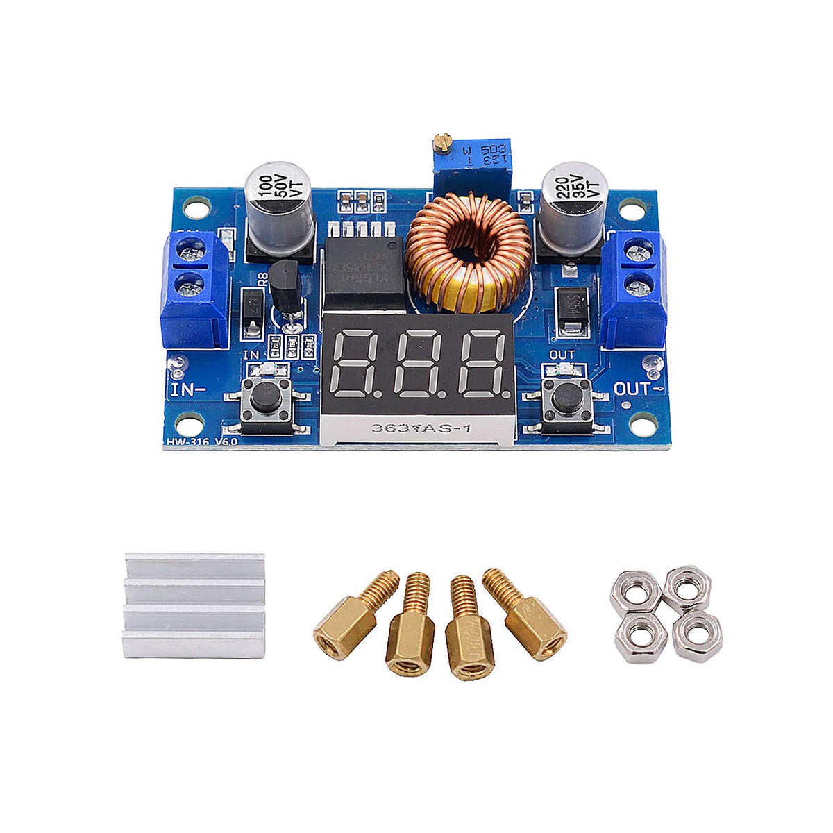 Convertidor DC-DC Buck Regulador de Voltaje 5A 4-38V a 1.25-36V con LED de Alta Potencia Paquete de 2