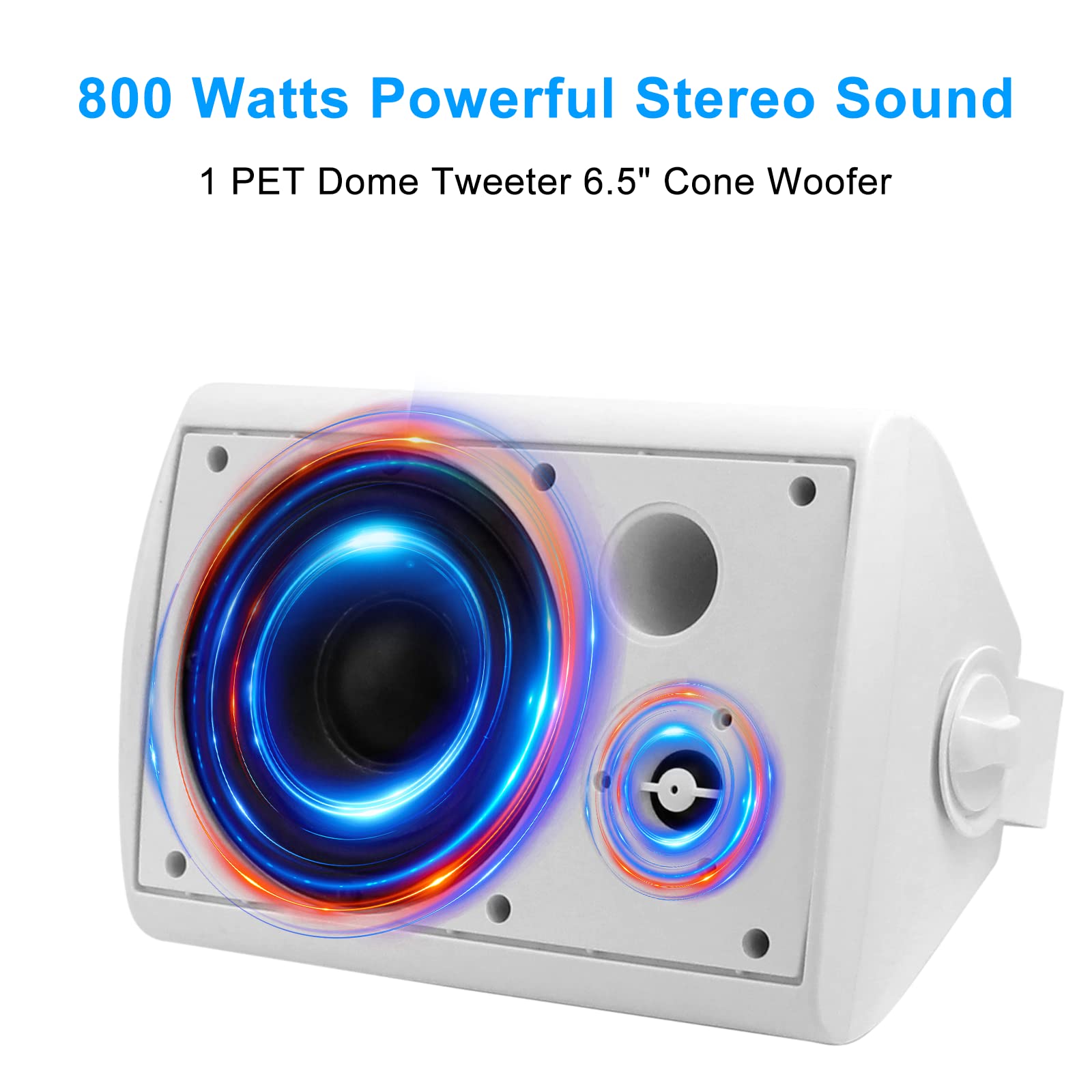 Herdio Bocinas para Exterior,6.5 Pulgadas 800W Altavoces para Exteriores, Resistente al Agua, Adecuado para el hogar, Patio, Terraza,Patio Trasero(4 Altavoces,Blanco)