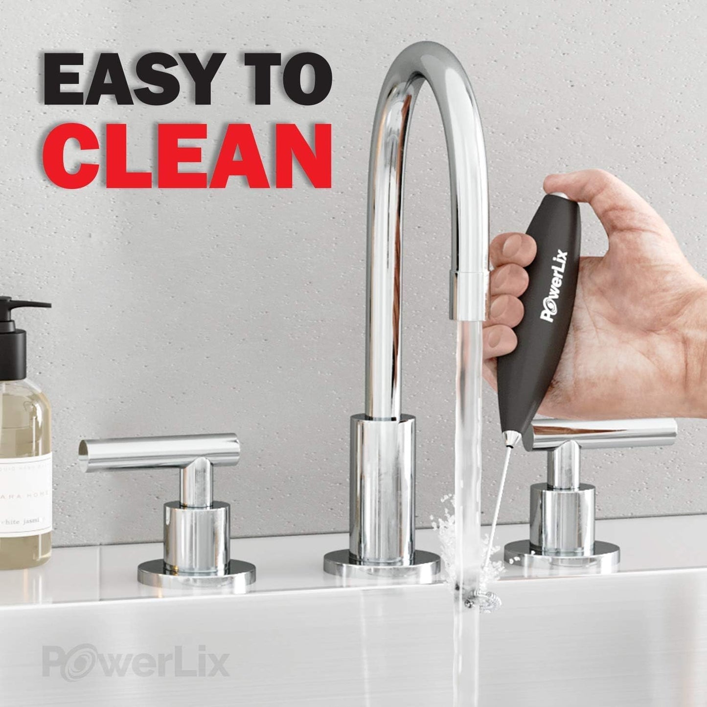 Espumador de Leche POWERLIX Negro Duradero con Batidor de Acero Inoxidable y Soporte Incluido