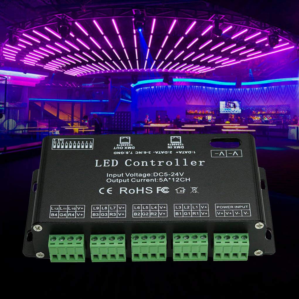 Decodificador DMX de 12 canales, driver de tira de luz LED AZIMOM RGB dmx512 decodificador atenuador driver DC5V-24V LED módulo de luz
