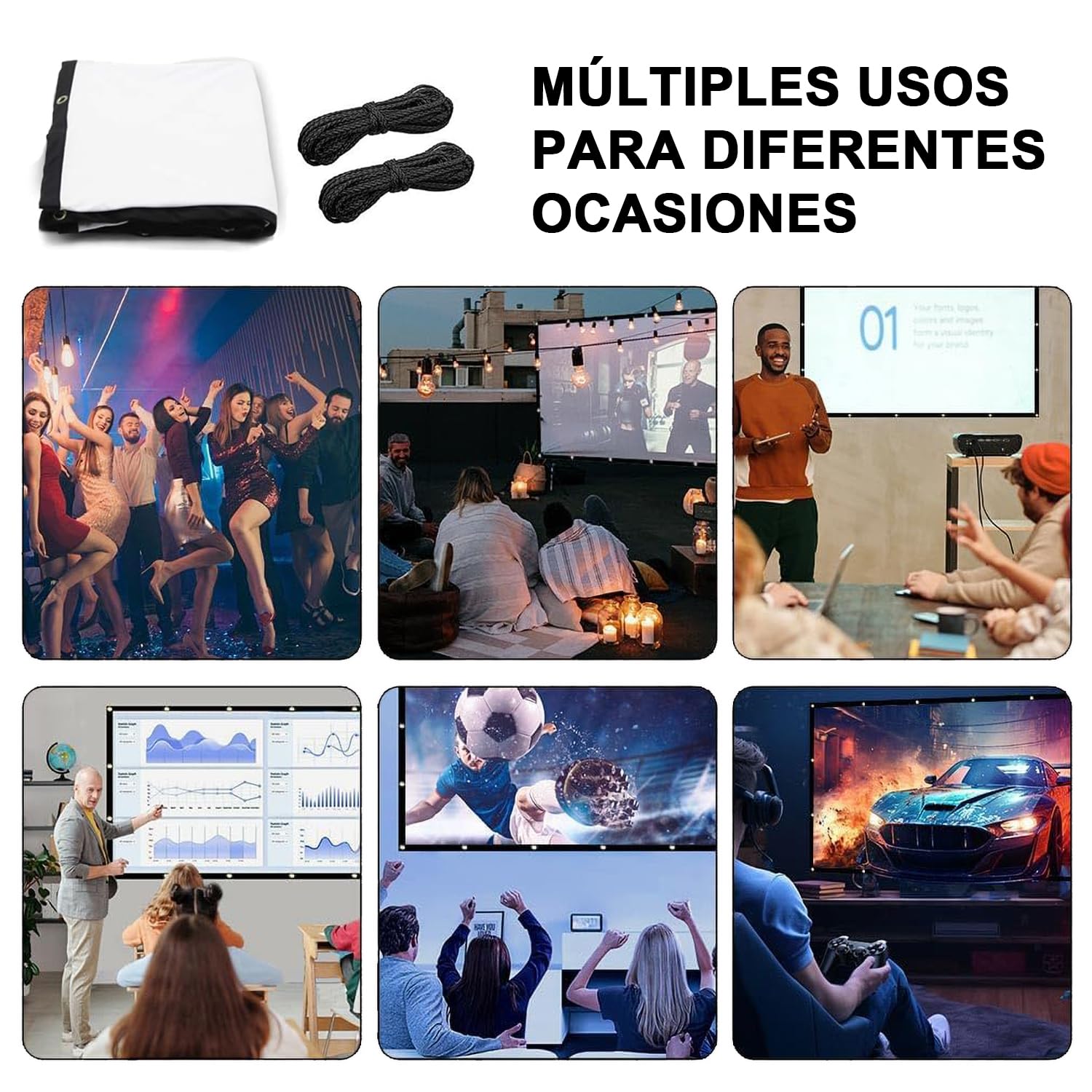 AOMDEXS Pantalla para Proyector, Tela para Proyector, 120 Pulgadas, Antiarrugas, HD 4K Lona para Proyector, Pantalla de Cine Plegable para Interior y Exterior (espesante)